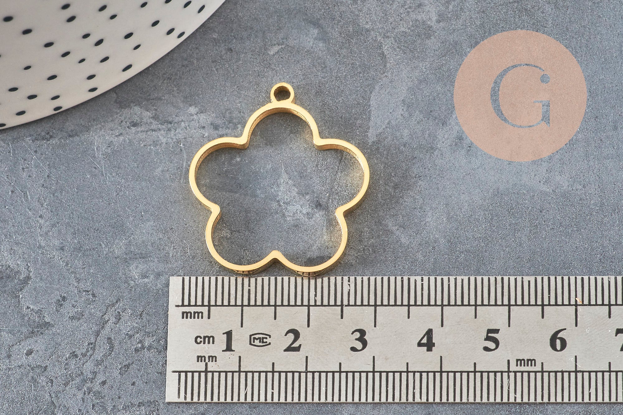 Gold-plated 304 Stainless Steel Flower Pendant, open back, 22.5mm, x1 VALID