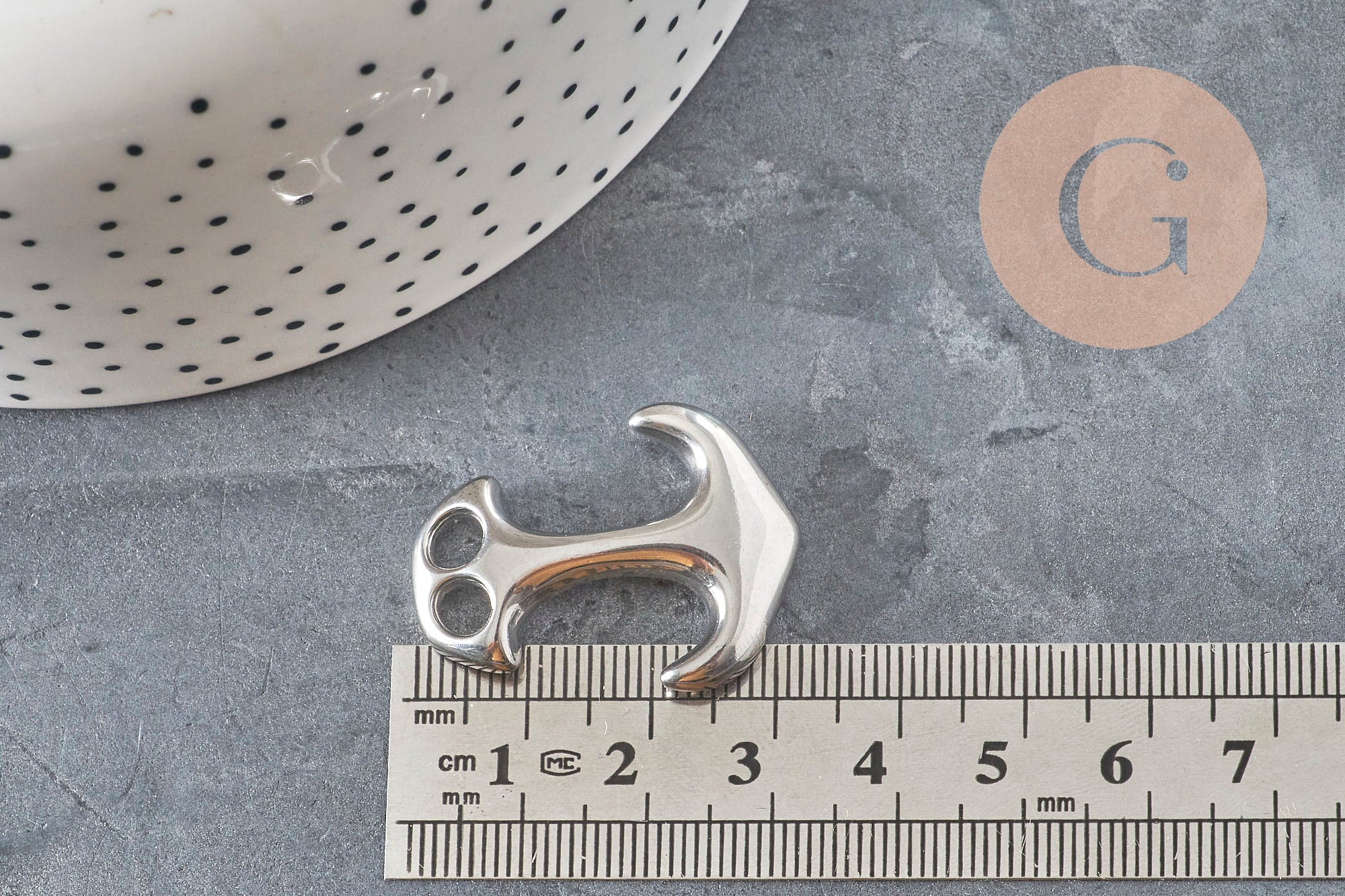 Fermoir crochet ancre acier 304 inoxydable platine 31mm, x1 (G11288)
