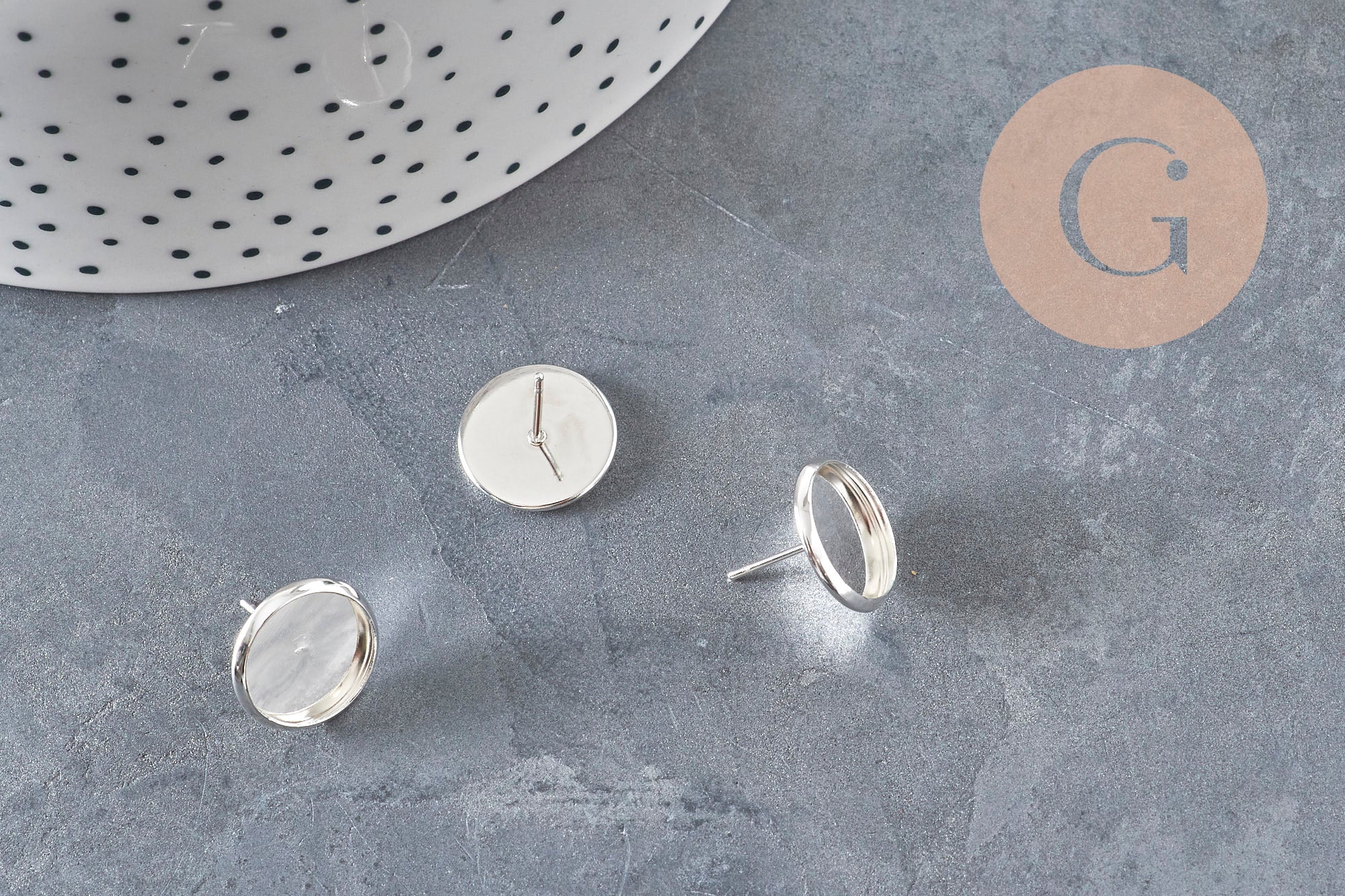 Clous-puces oreille support cabochon rond 12mm acier 304 inoxydable argenté, x10 (G11214)