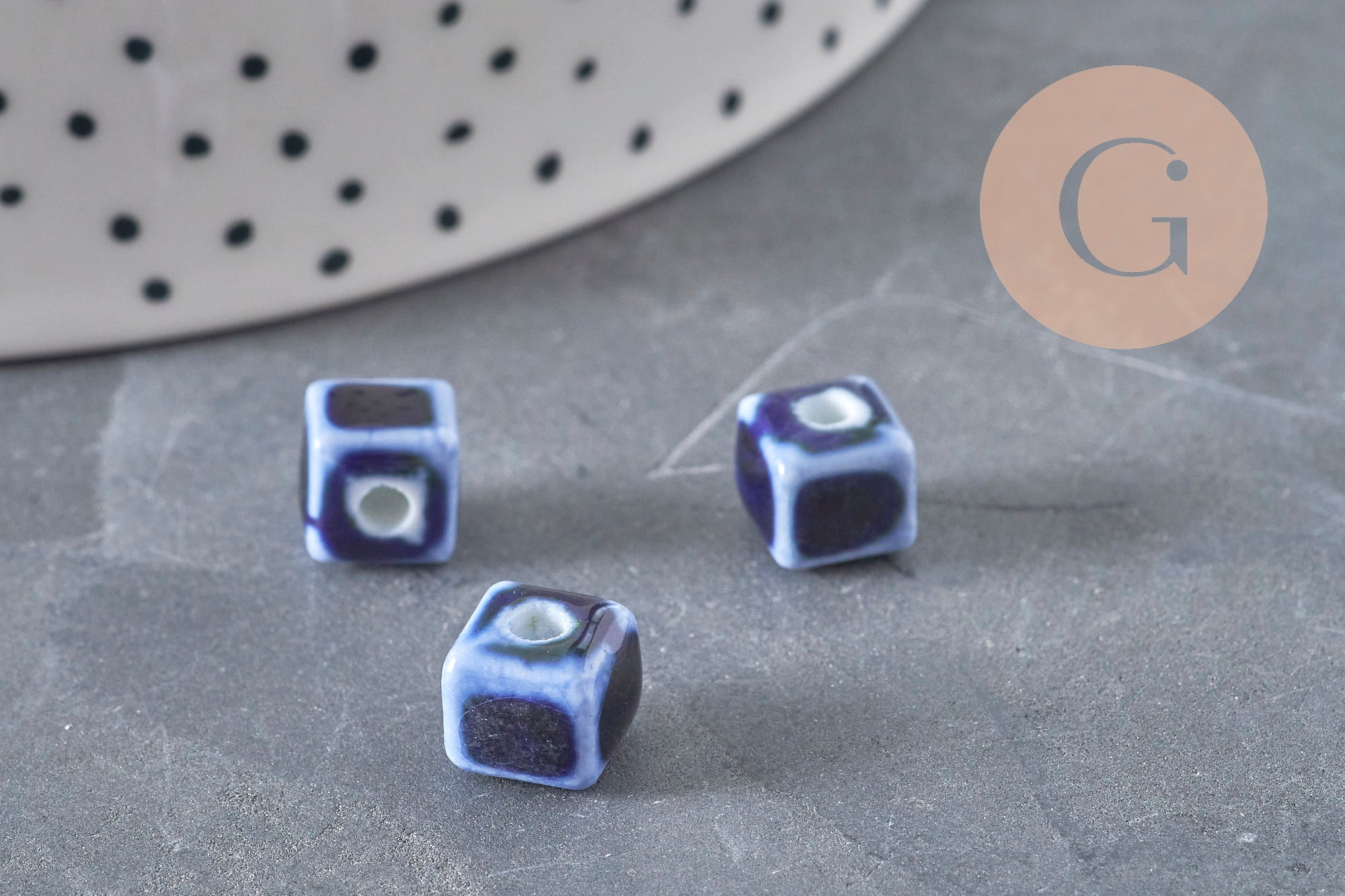 Royal Blue Ceramic Cube Beads 8mm, x5 (G11239)