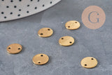 Pendentif connecteur médaille ronde acier 304 inoxydable doré IP 10mm, x5 (G11286)