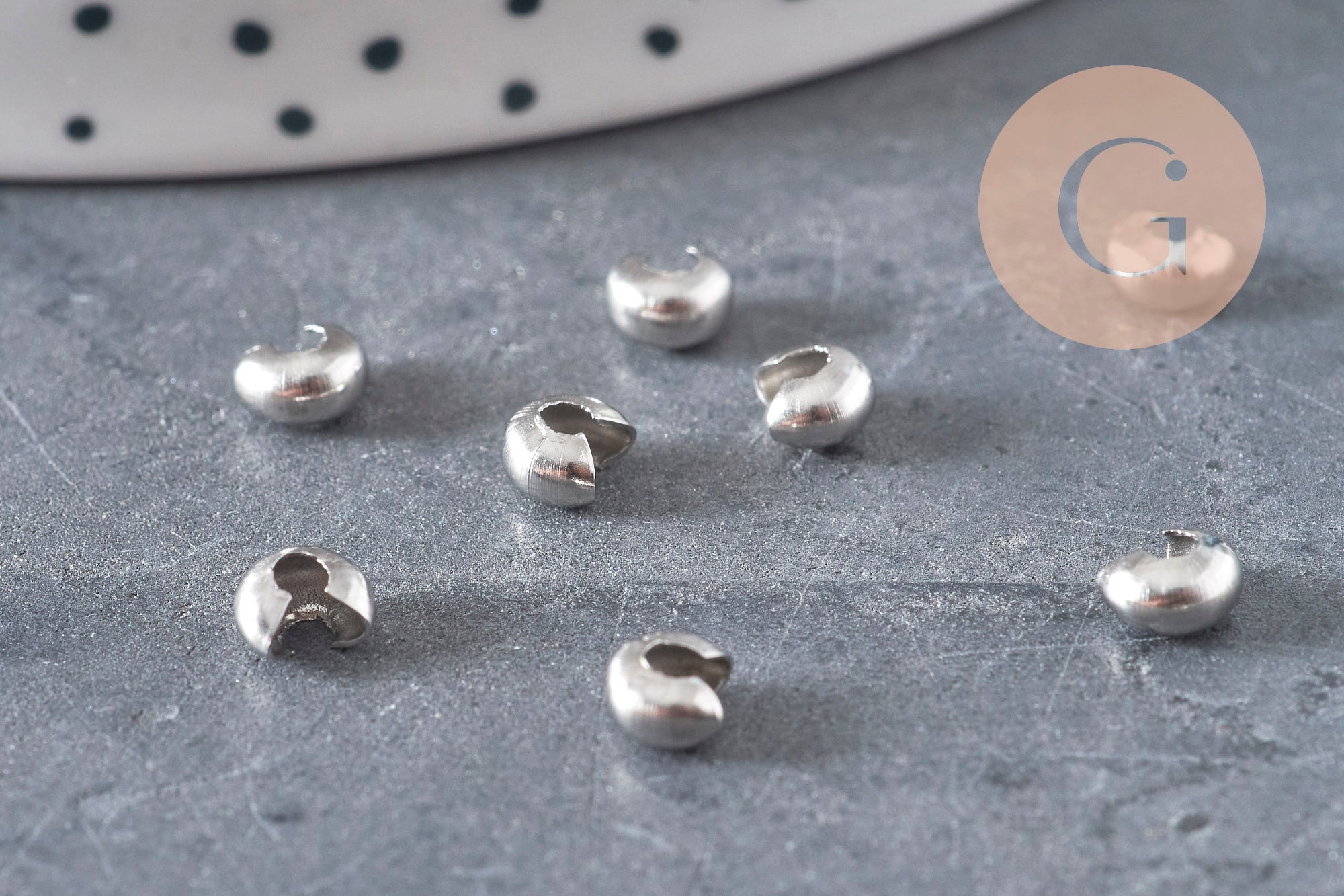 Caches perles à écraser acier 304 platine 5.5x4.5mm, x20 (G11178)