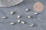 Cabochon navette cristal transparent serti en laiton platine 8x4mm, x10 (G11191)