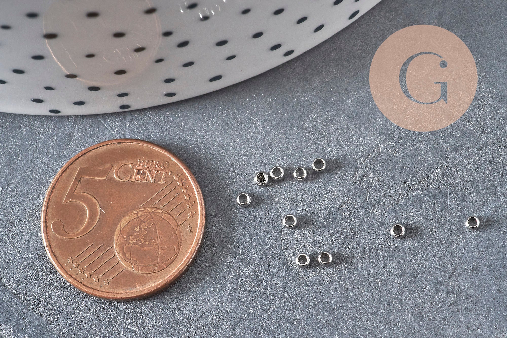 Perles à écraser rondelle acier 316 inoxydable platine 1.9mm, x50 (G11210)