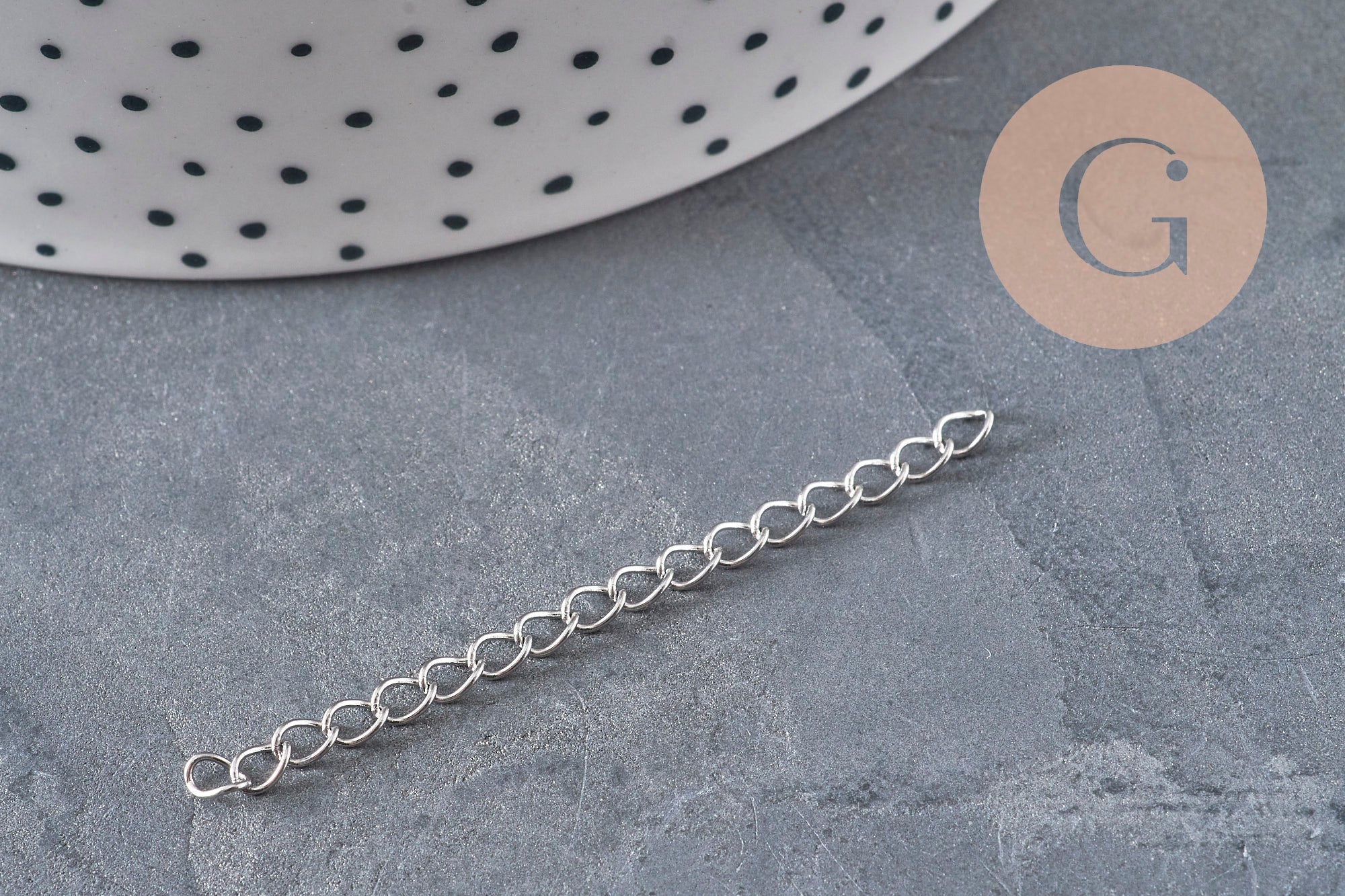 Stainless steel platinum extension chain 47-53mm, x5 VALID