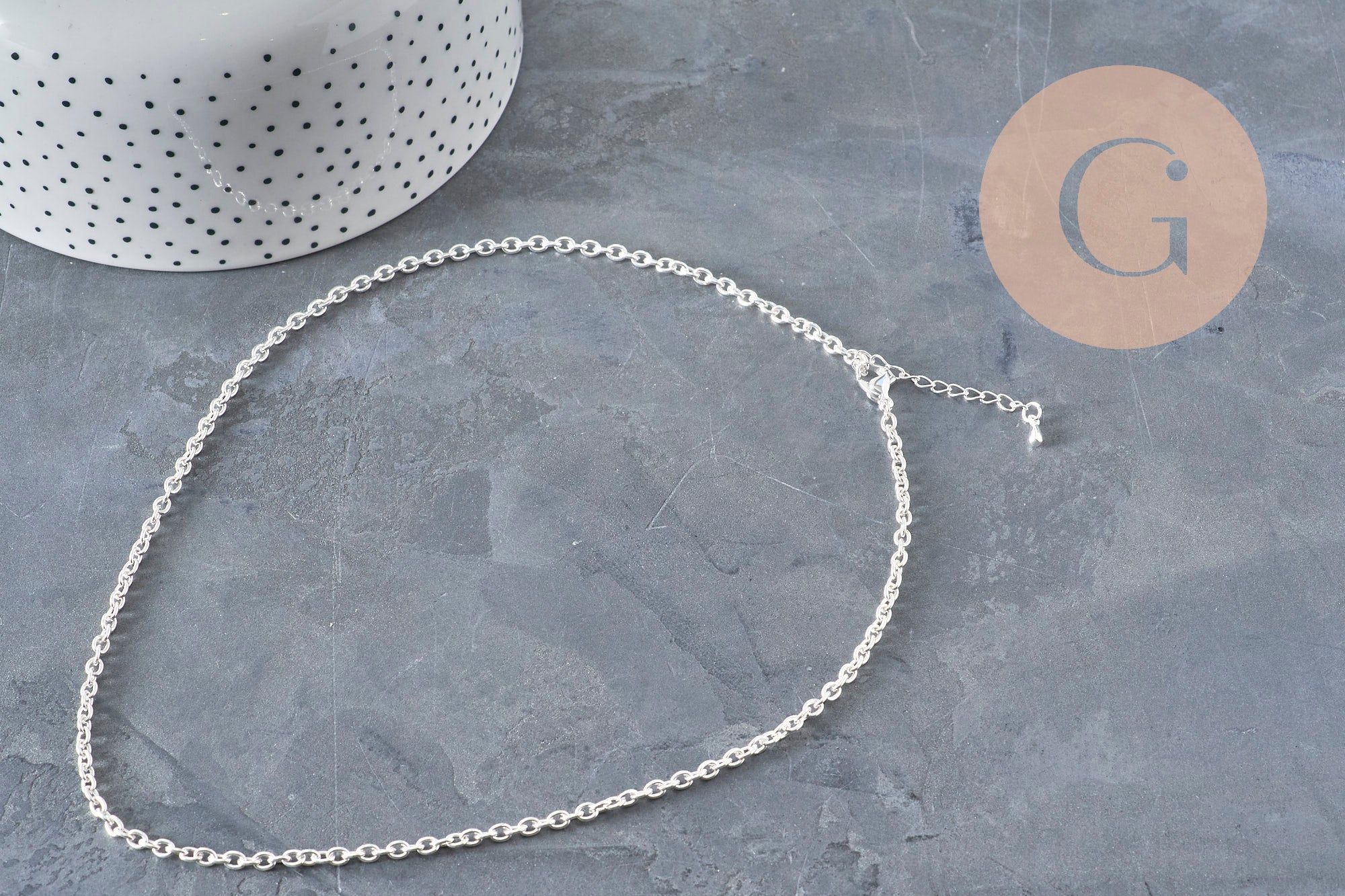 Necklace curb chain stainless steel silver plated 4mm/45.5cm + extension, x1 VALID