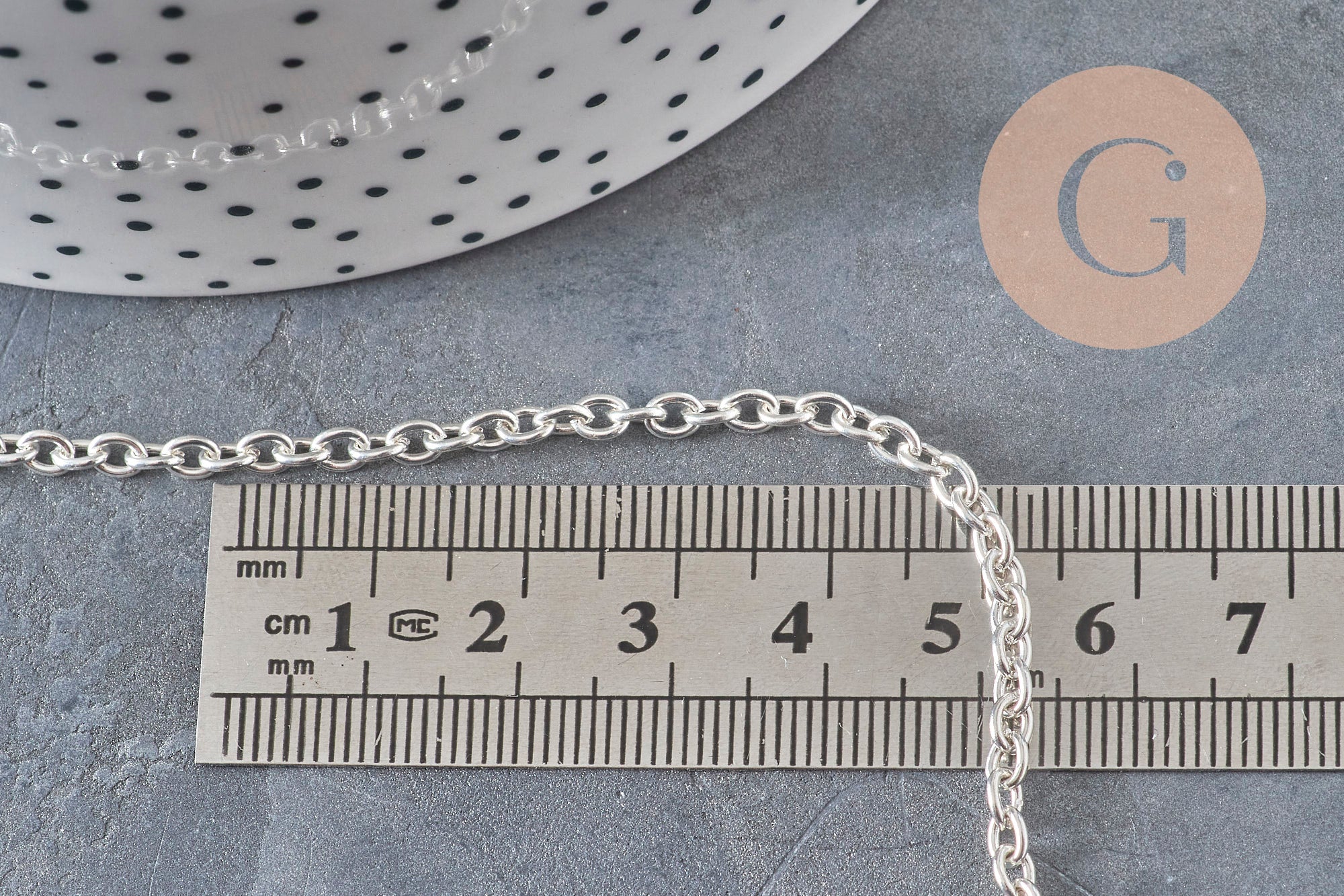 Necklace curb chain stainless steel silver plated 4mm/45.5cm + extension, x1 VALID