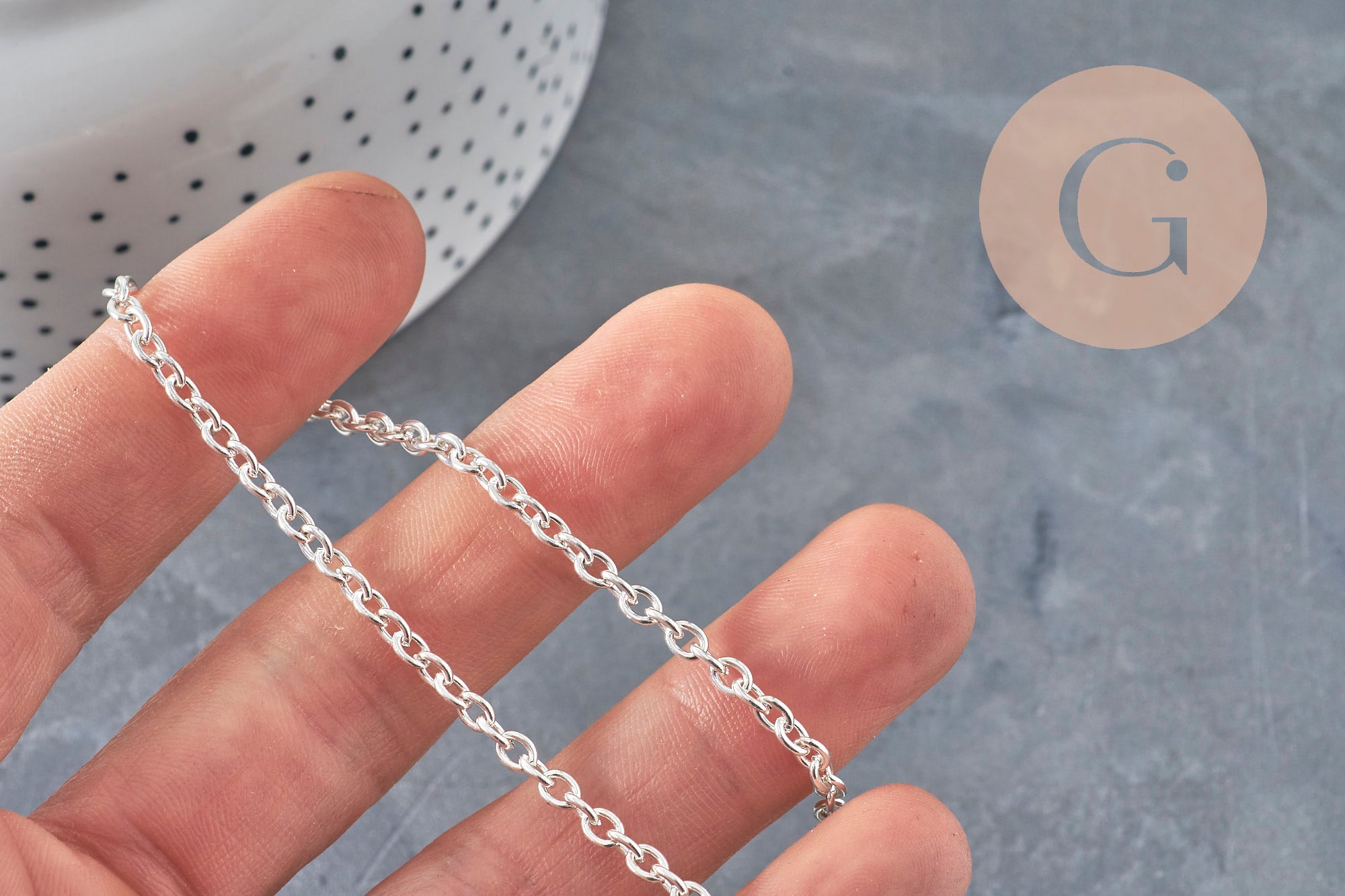 Necklace curb chain stainless steel silver plated 4mm/45.5cm + extension, x1 VALID