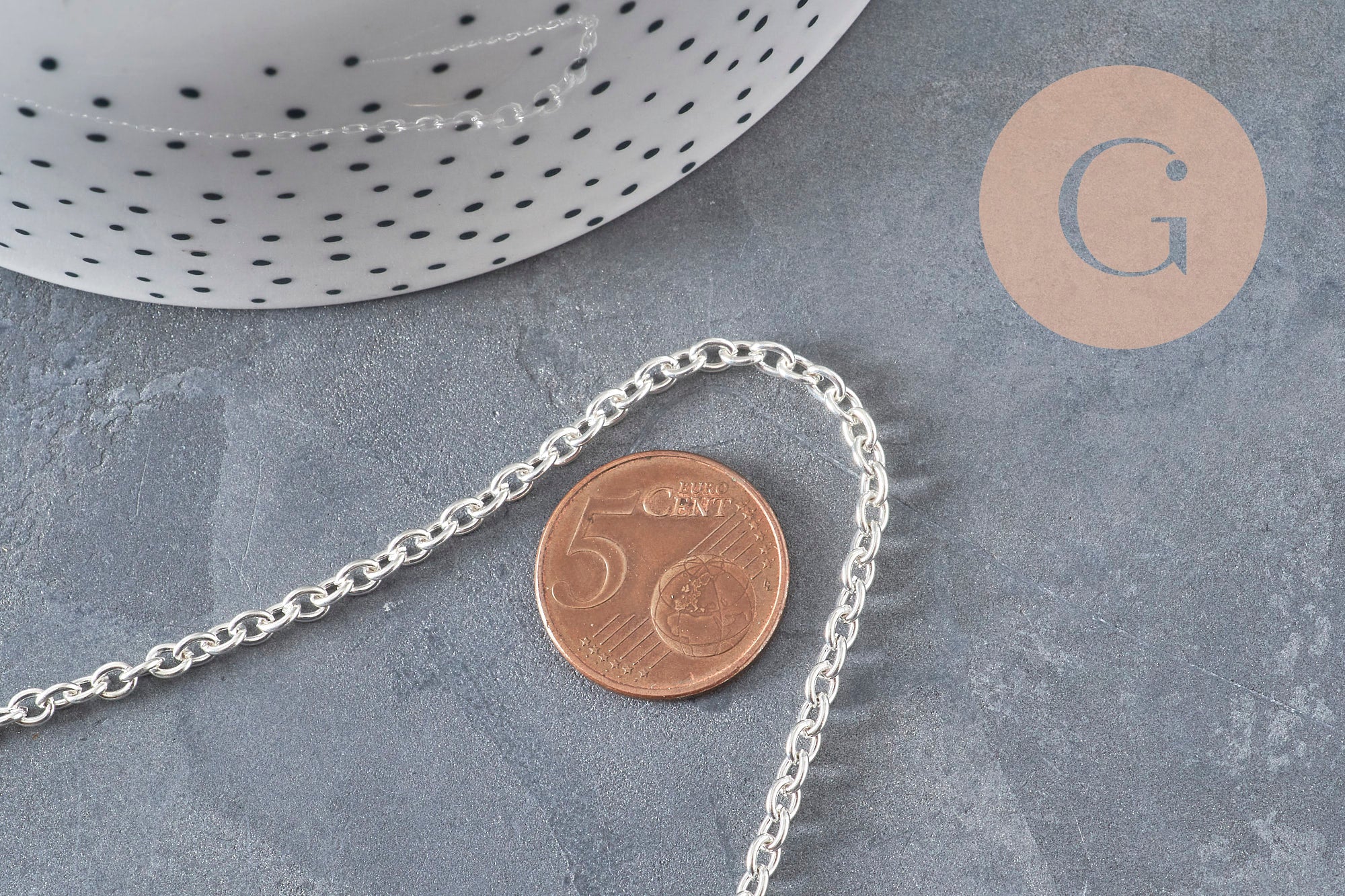 Necklace curb chain stainless steel silver plated 4mm/45.5cm + extension, x1 VALID