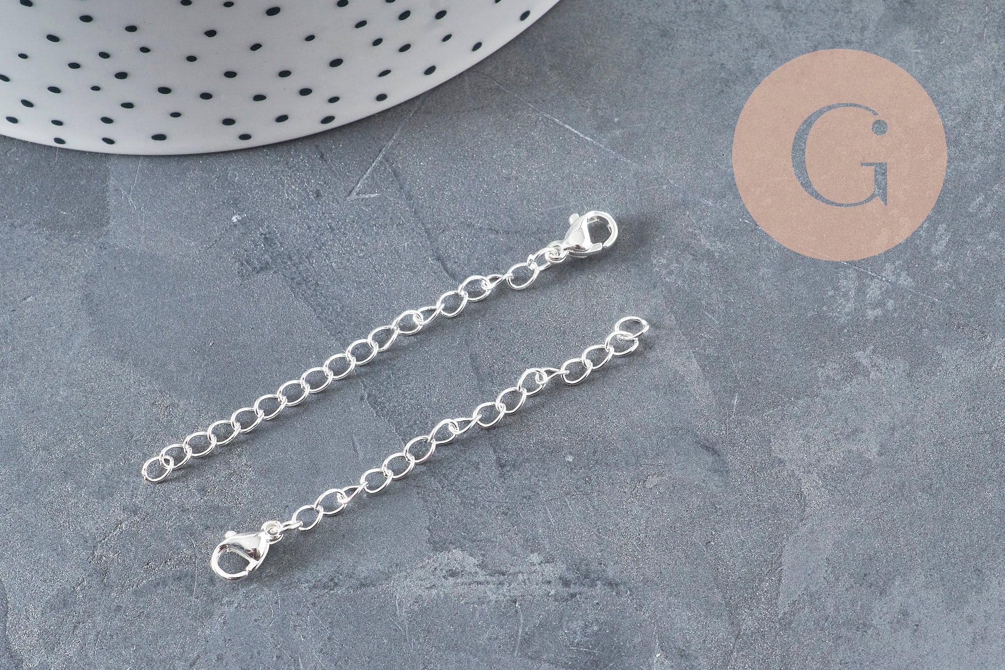 Chaine extension avec fermoir acier inoxydable argenté 62mm, x1 (G11190)