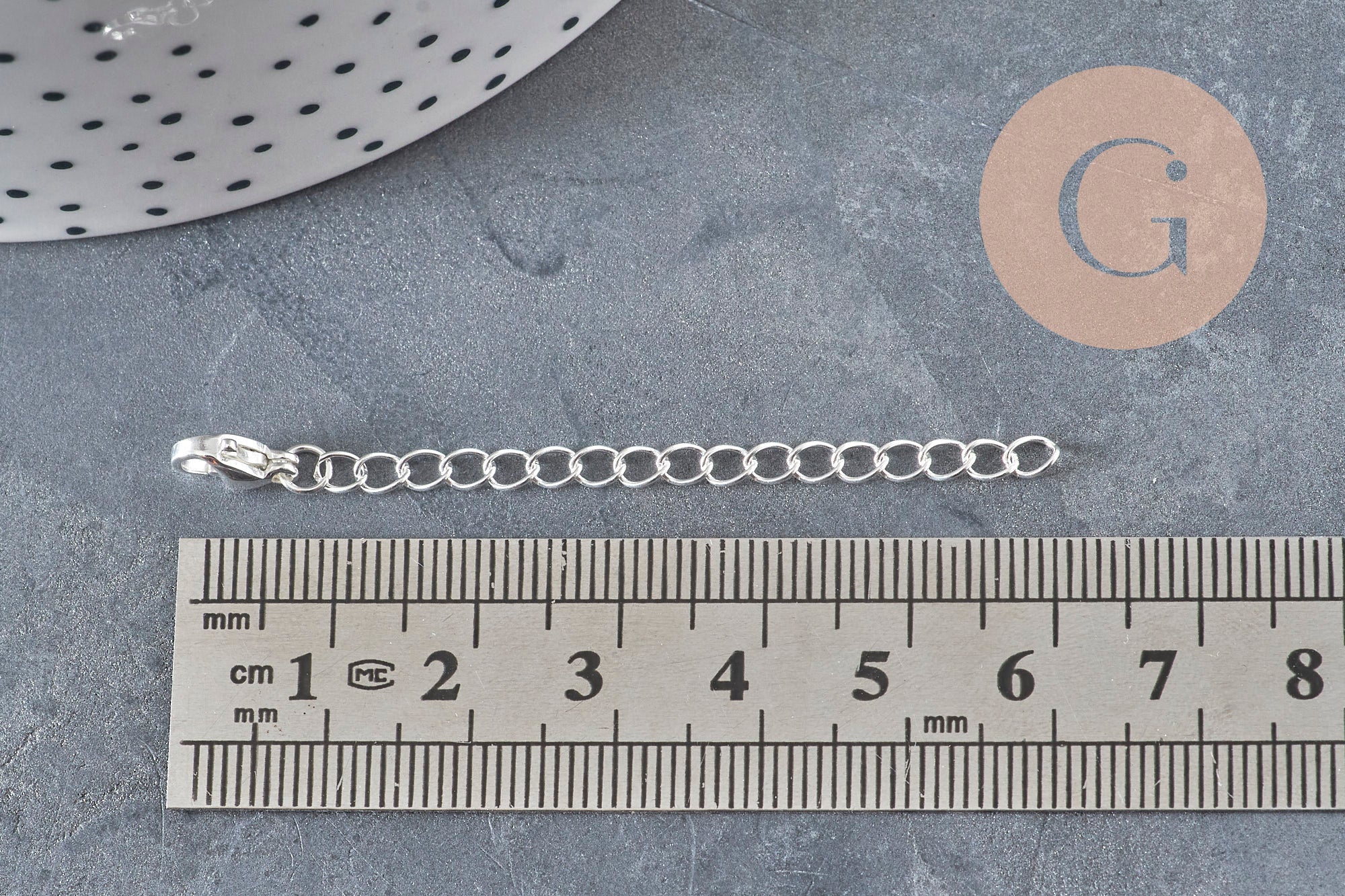 Chaine extension avec fermoir acier inoxydable argenté 62mm, x1 (G11190)