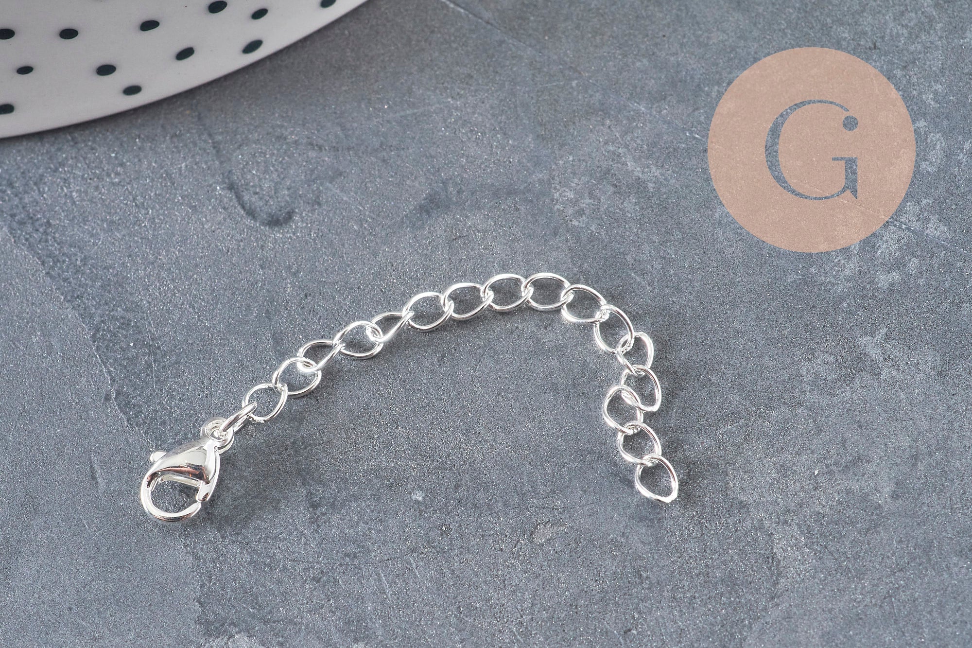 Chaine extension avec fermoir acier inoxydable argenté 62mm, x1 (G11190)
