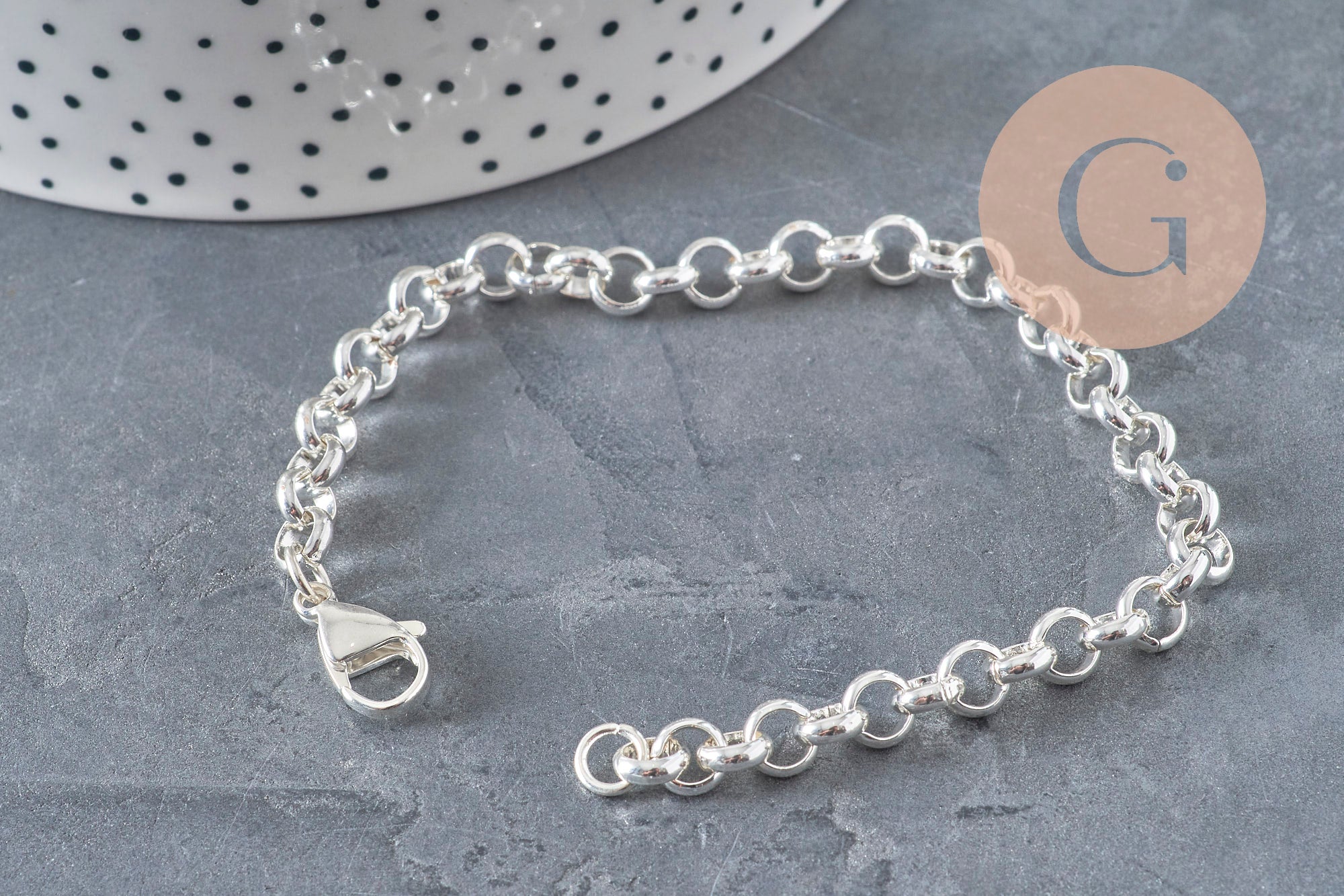 Bracelet maille rolo acier inoxydable 304 argenté 6mm, 19.1cm, x1 (G11200)