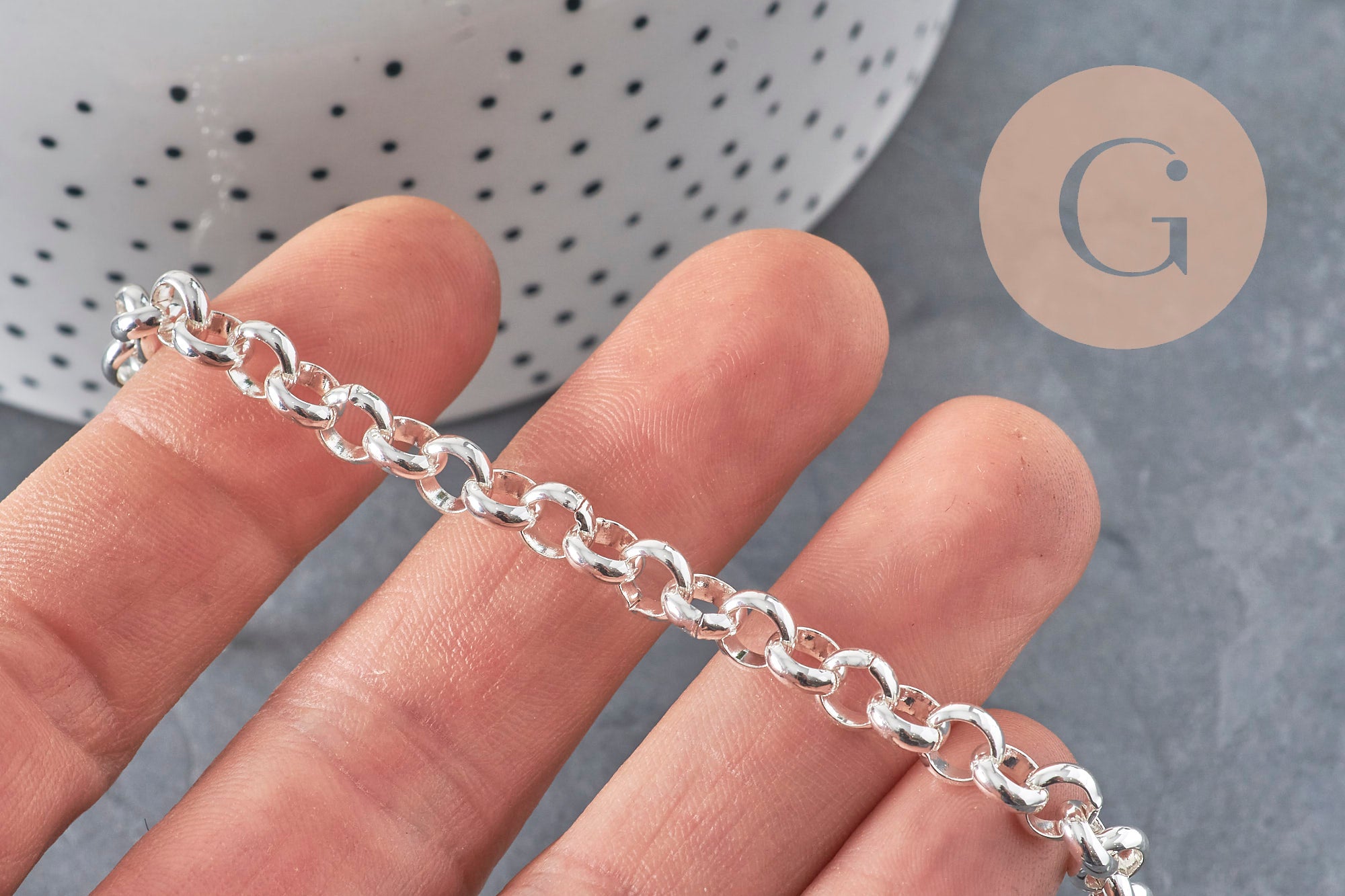 Bracelet maille rolo acier inoxydable 304 argenté 6mm, 19.1cm, x1 (G11200)