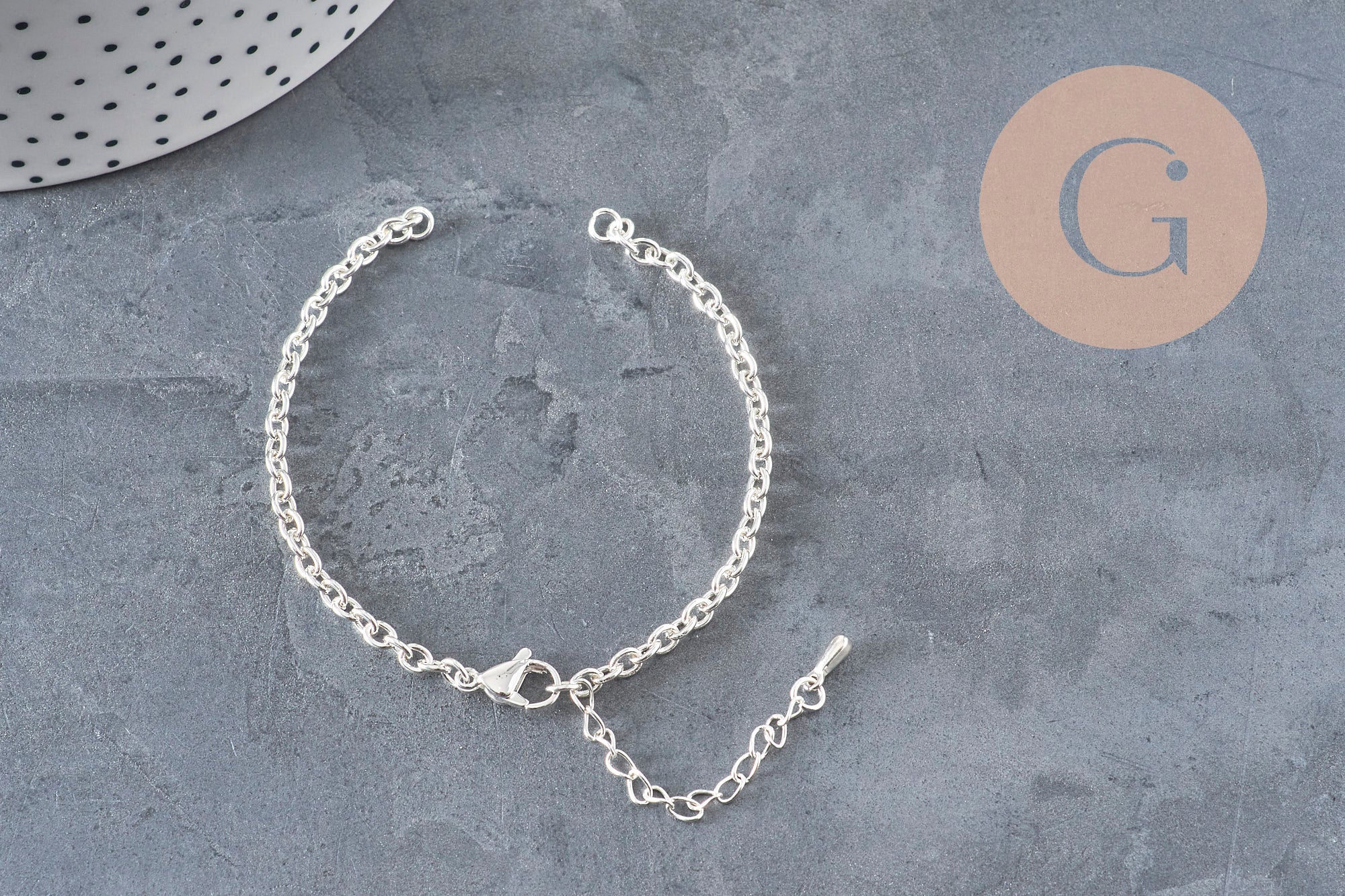 Base de bracelet chaine forçat acier 304 inoxydable argenté 4mm/15.5cm, x1 (G11211)