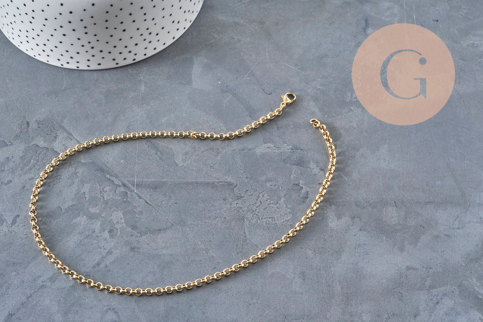 Collier Chaine rolo acier 304 inoxydable doré PVD 4mm/45cm, x1 (G11220)