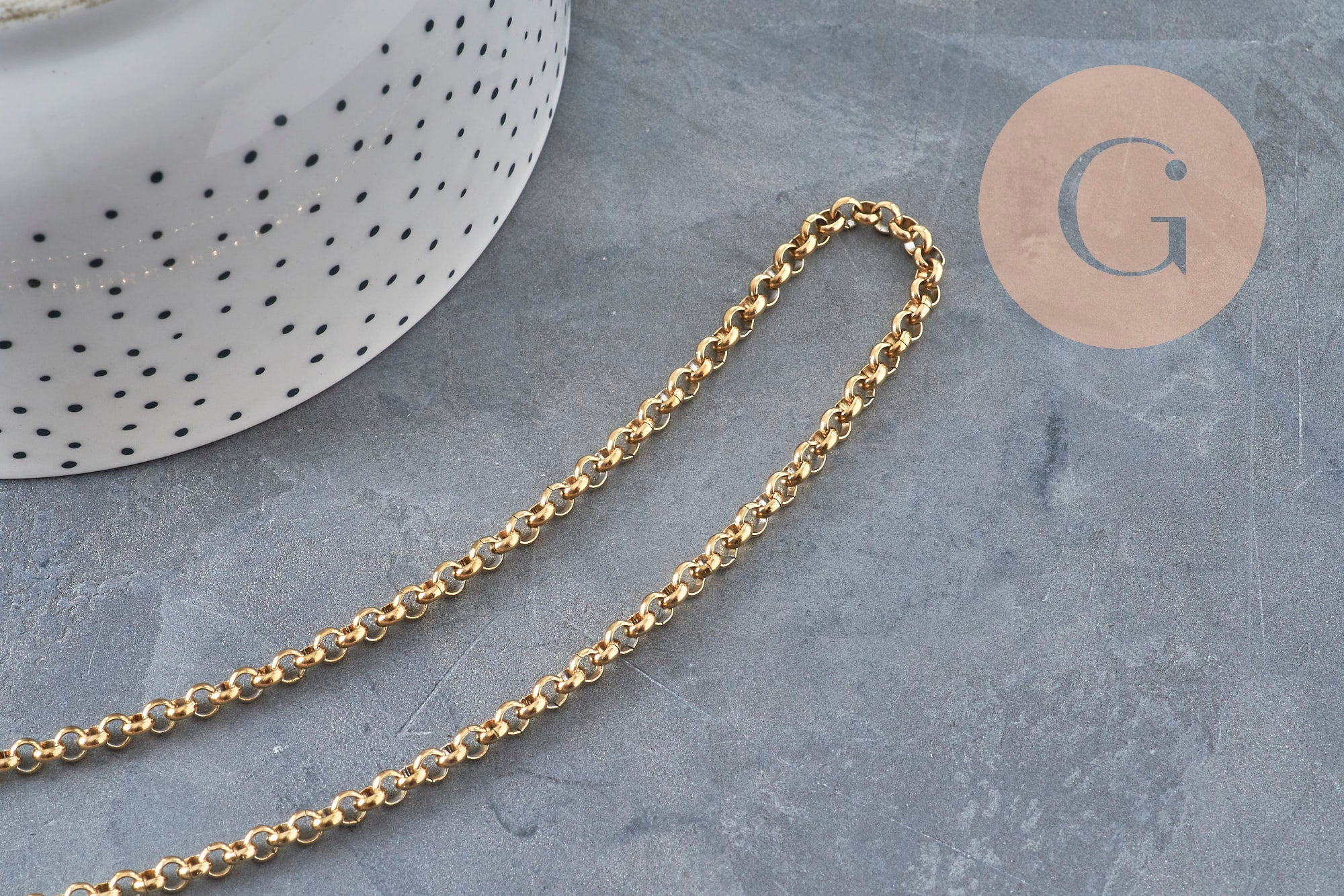 Collier Chaine rolo acier 304 inoxydable doré PVD 4mm/45cm, x1 (G11220)