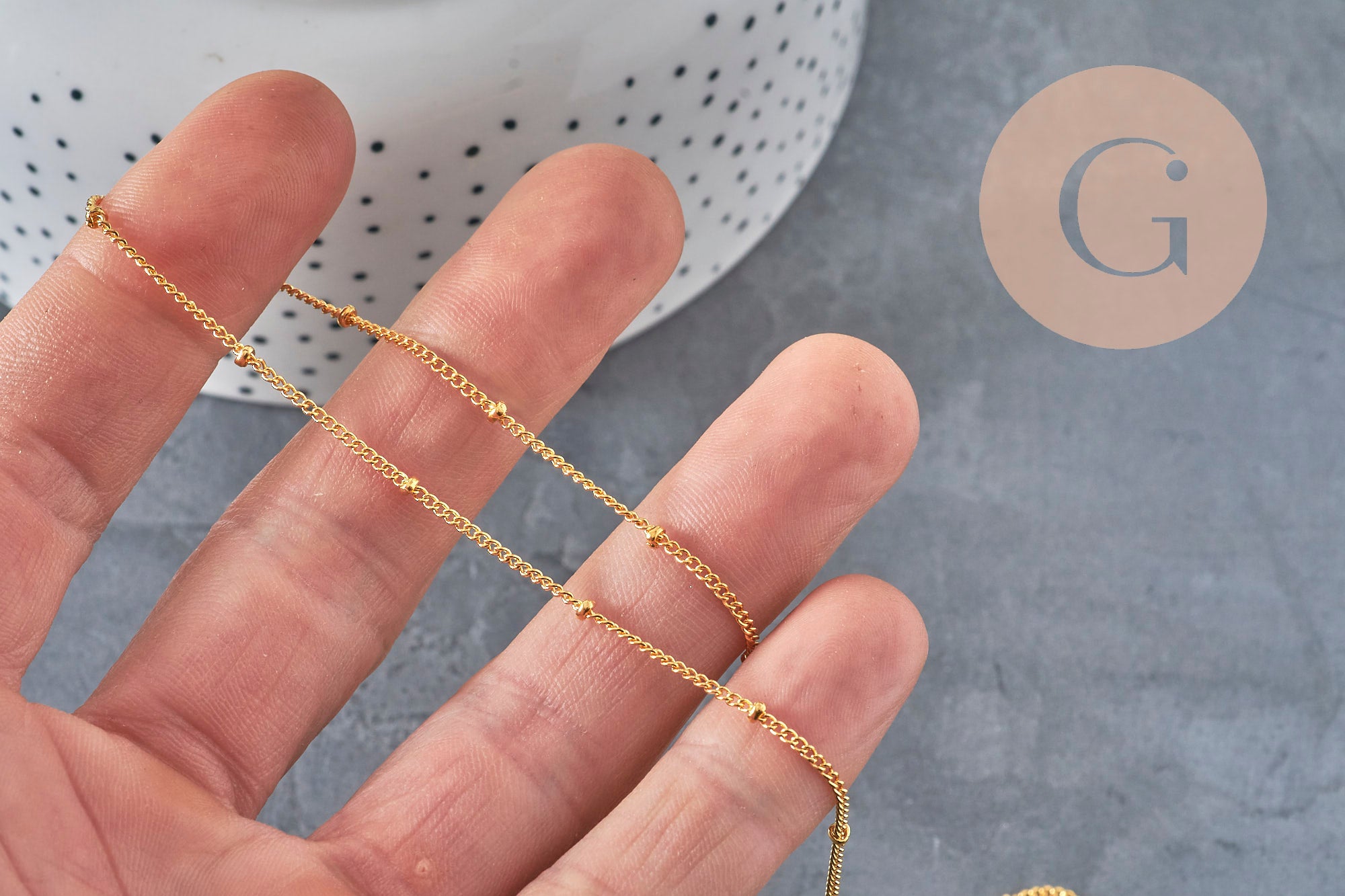Satellite chain necklace iron & gilded brass 81.5cm, x1 VALID