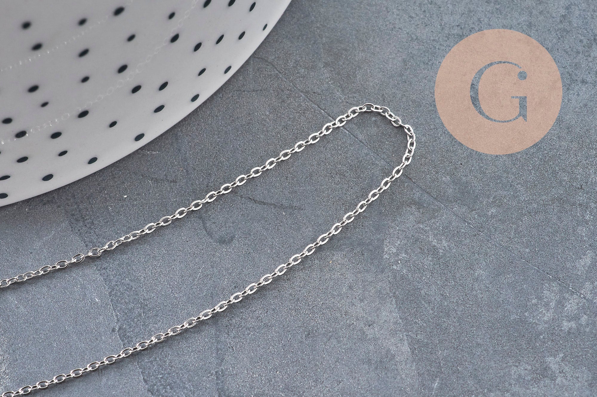 Chaine maille forçat acier inoxydable platine 1.5x1.2mm, x1 mètre (G11193)