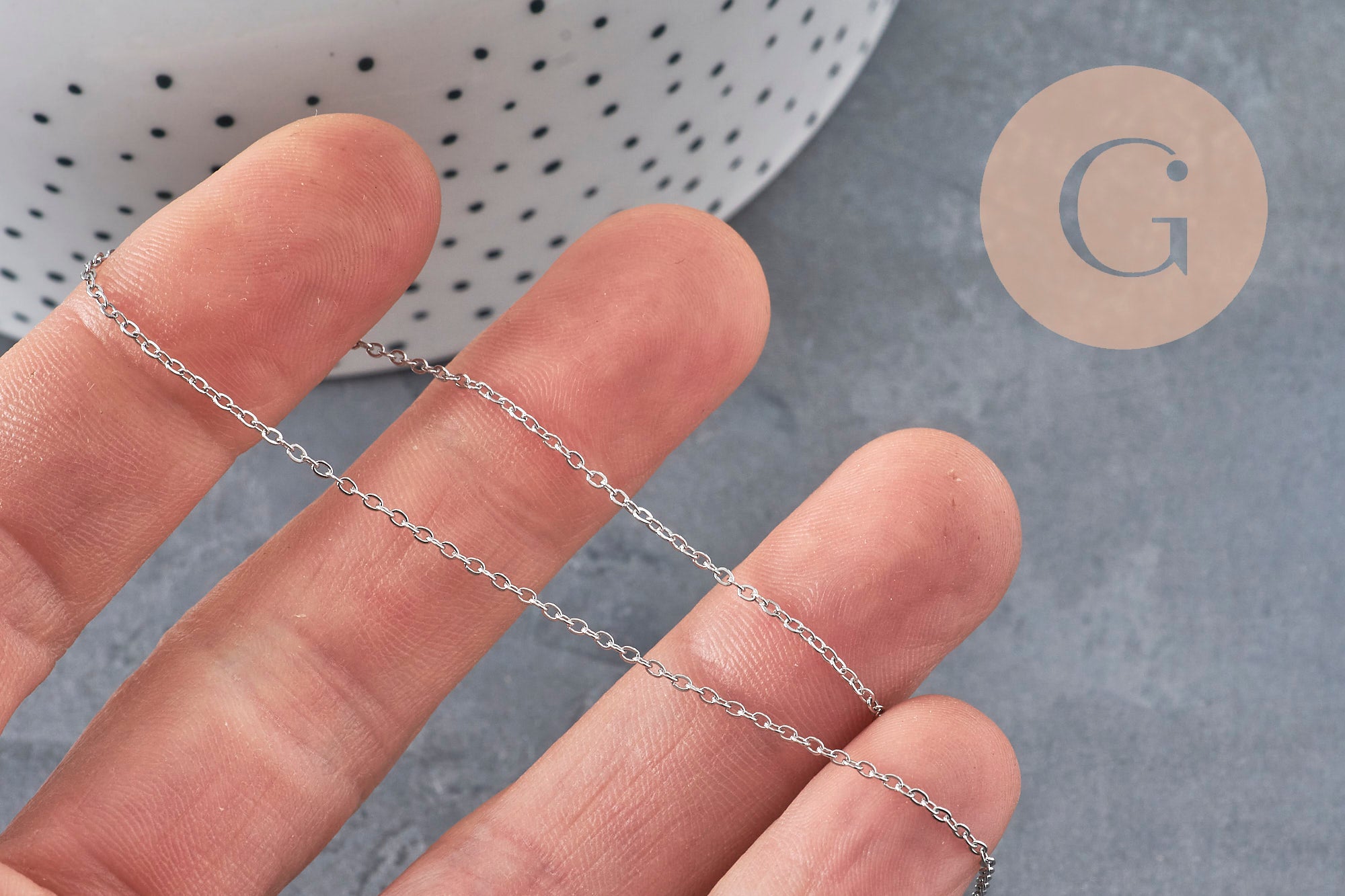 Chaine maille forçat acier inoxydable platine 1.5x1.2mm, x1 mètre (G11193)