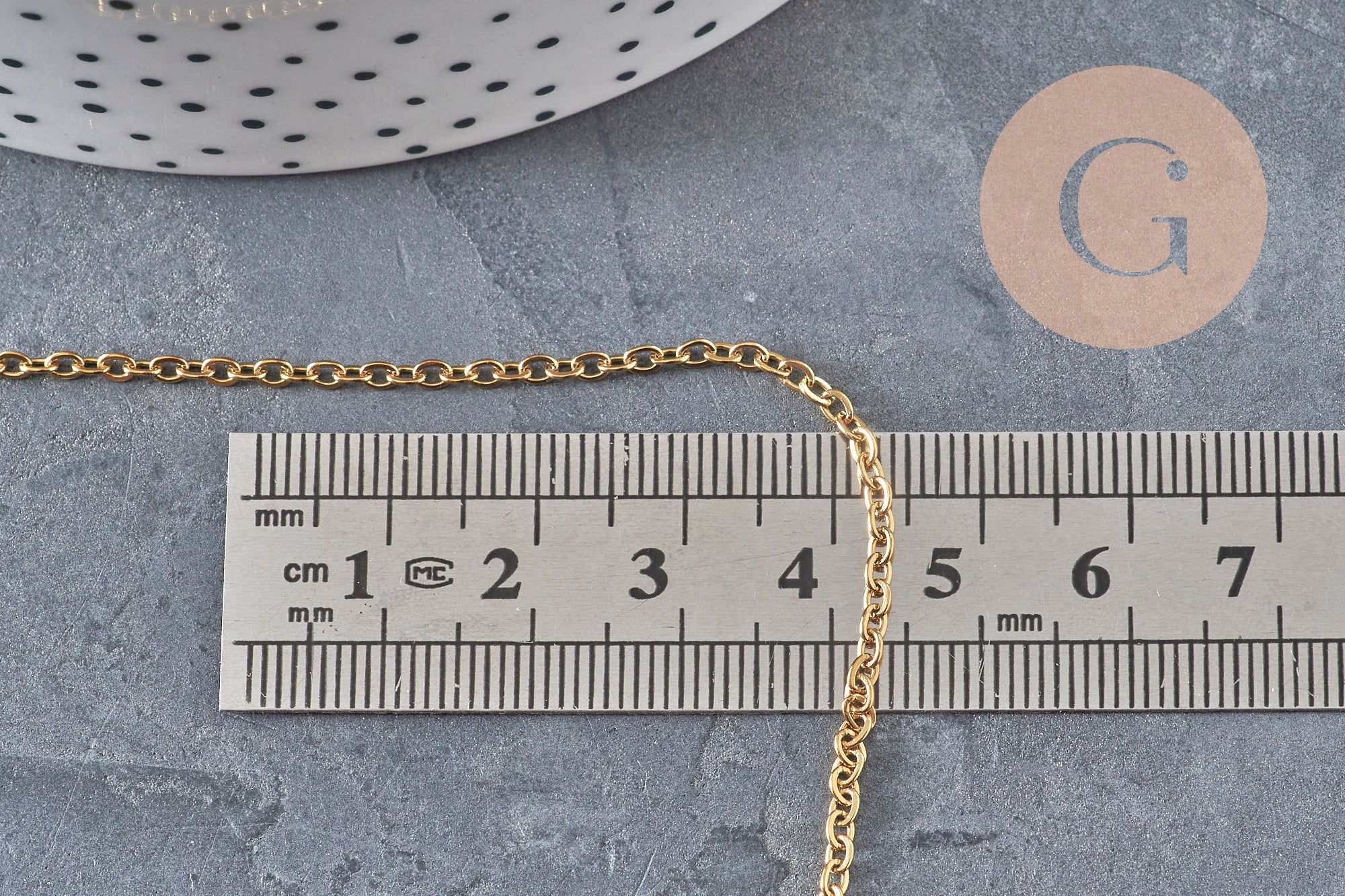Chaine forçat acier 304 inoxydable dorée IP 2.5mm, x1 mètre (G11233)
