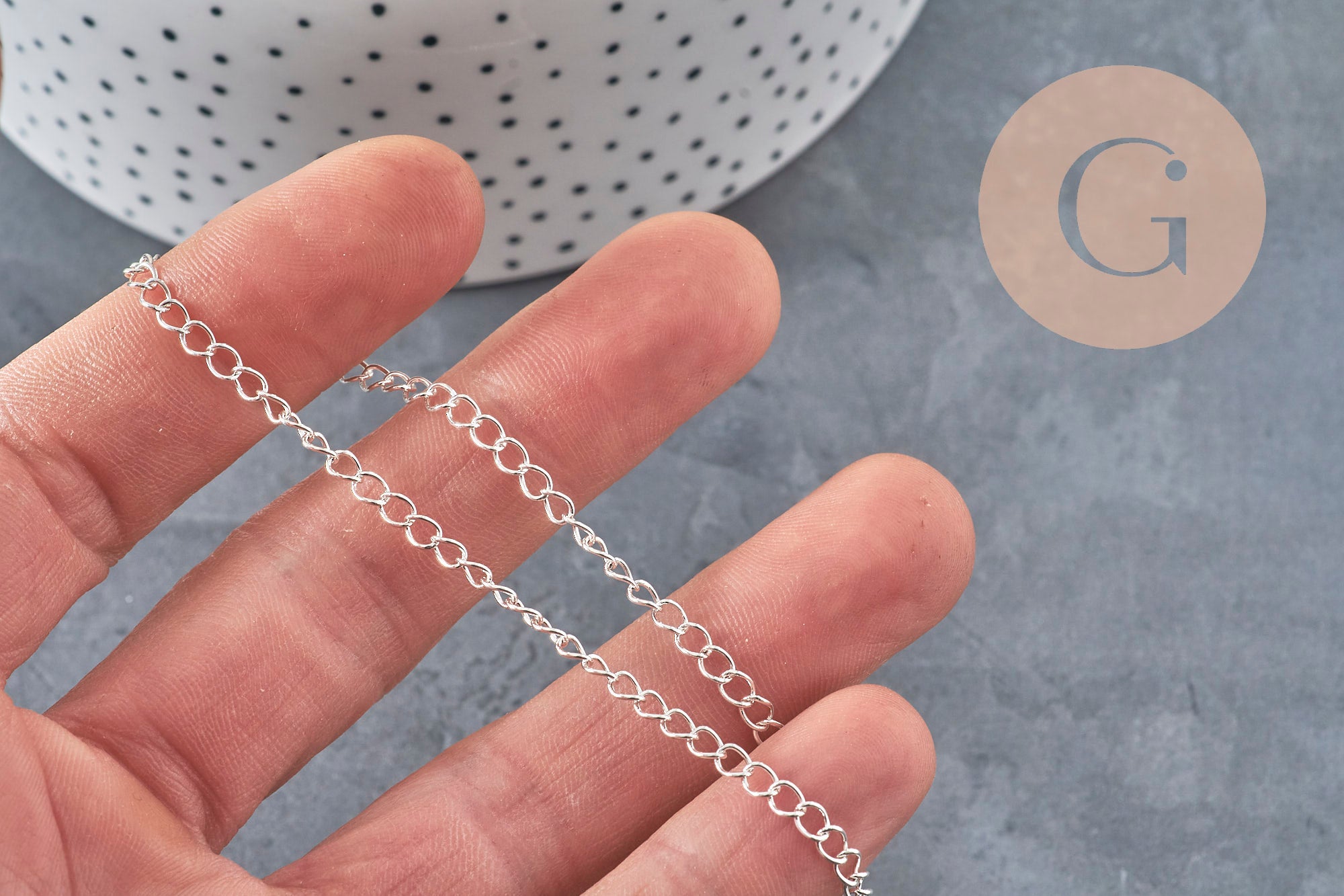 Chaine maille courbe acier 304 inoxydable argenté 4x3mm, x1 mètre (G11279)