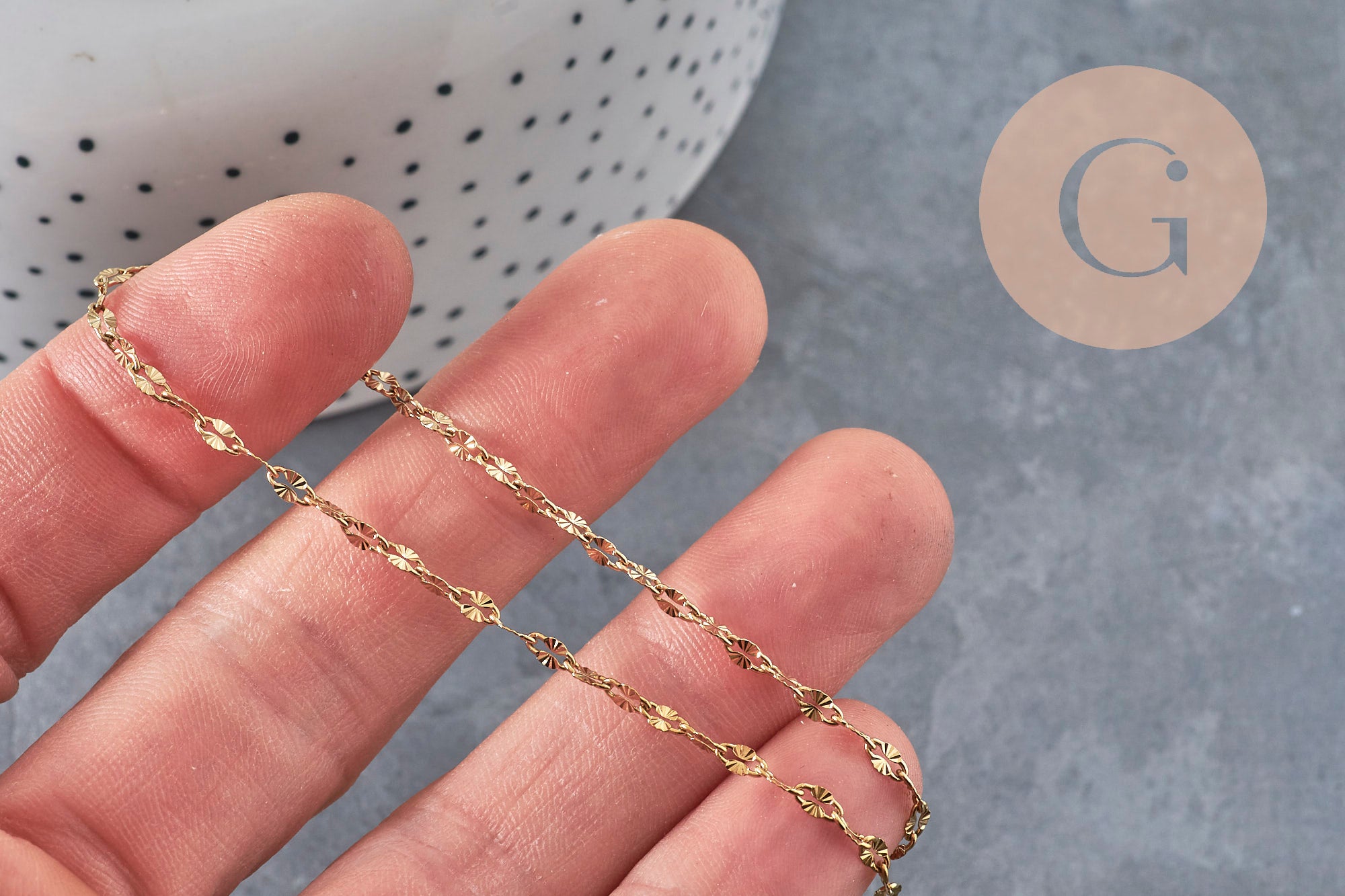 Textured IP gold plated 304 stainless steel fancy chain 4mm, x1 meter VALID