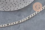 Chaine figaro acier 304 inoxydable argenté 9x4mm, x1 mètre (G11197)