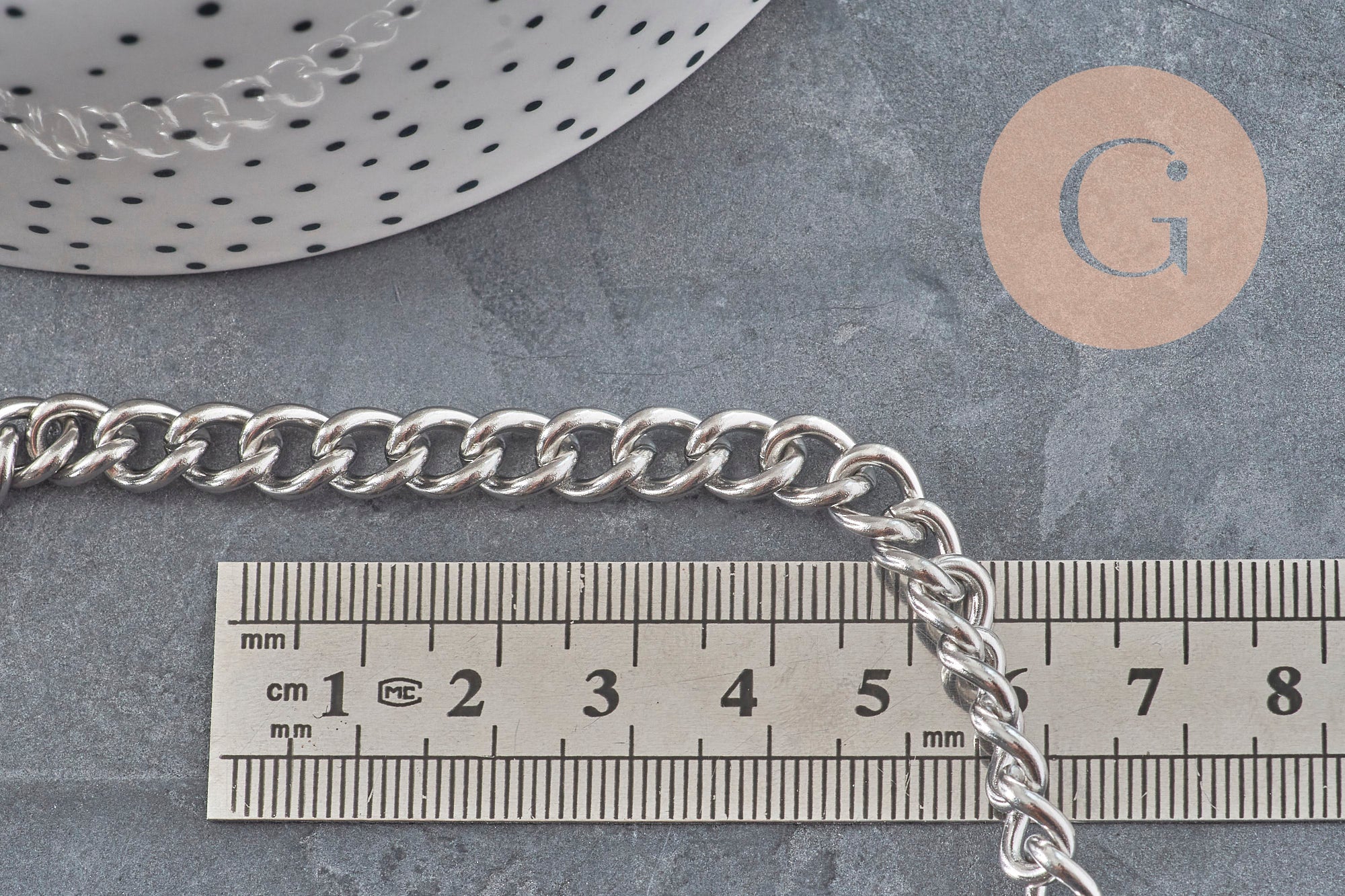 Chaine courbe acier 304 inoxydable platine 6.5mm, x1 mètre (G11195)