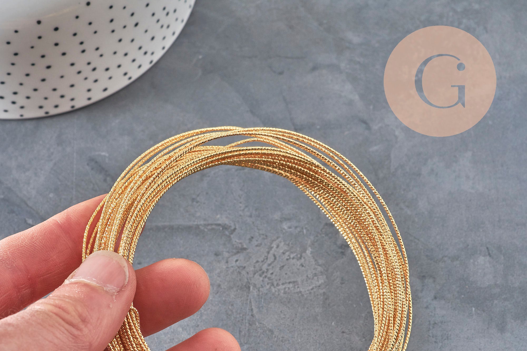 Fil métallique cuivre doré 18K torsadé 1mm, x1 mètre (G11243)