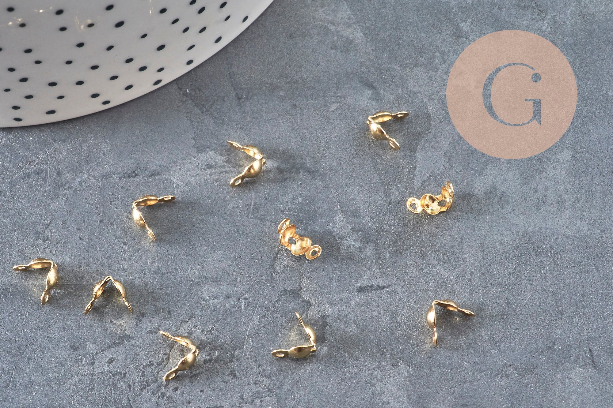 gold steel ball chain connector with 7.5mm/3mm hole, x10 (G2092)