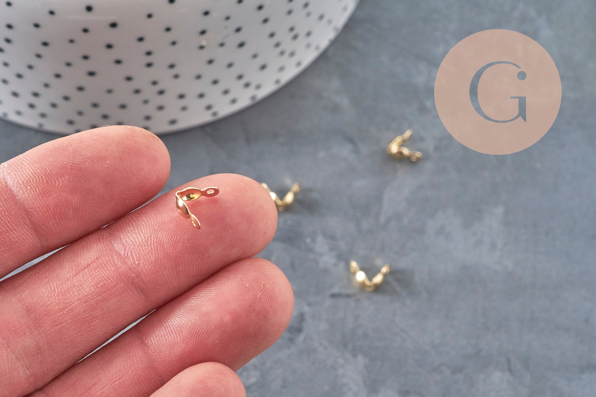gold steel ball chain connector with 7.5mm/3mm hole, x10 (G2092)