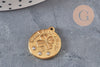 Pendentif médaille trèfle 4 feuilles acier doré zircons 20mm, x1 (G11275)
