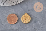 Pendentif médaille trèfle 4 feuilles acier doré zircons 20mm, x1 (G11275)