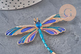 Broche pin Libélula insecto alado zamac dorado azul 74x50mm, x1 VÁLIDO