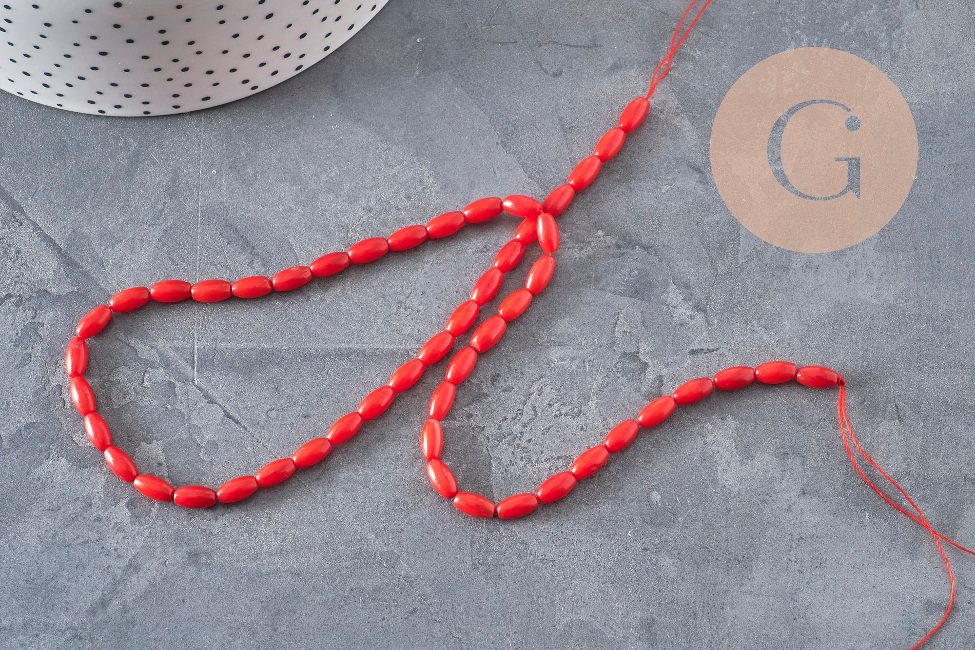EP-Natural sea bamboo oval pearl imitation red coral 8x4mm, x1 strand of 40cm- G3522