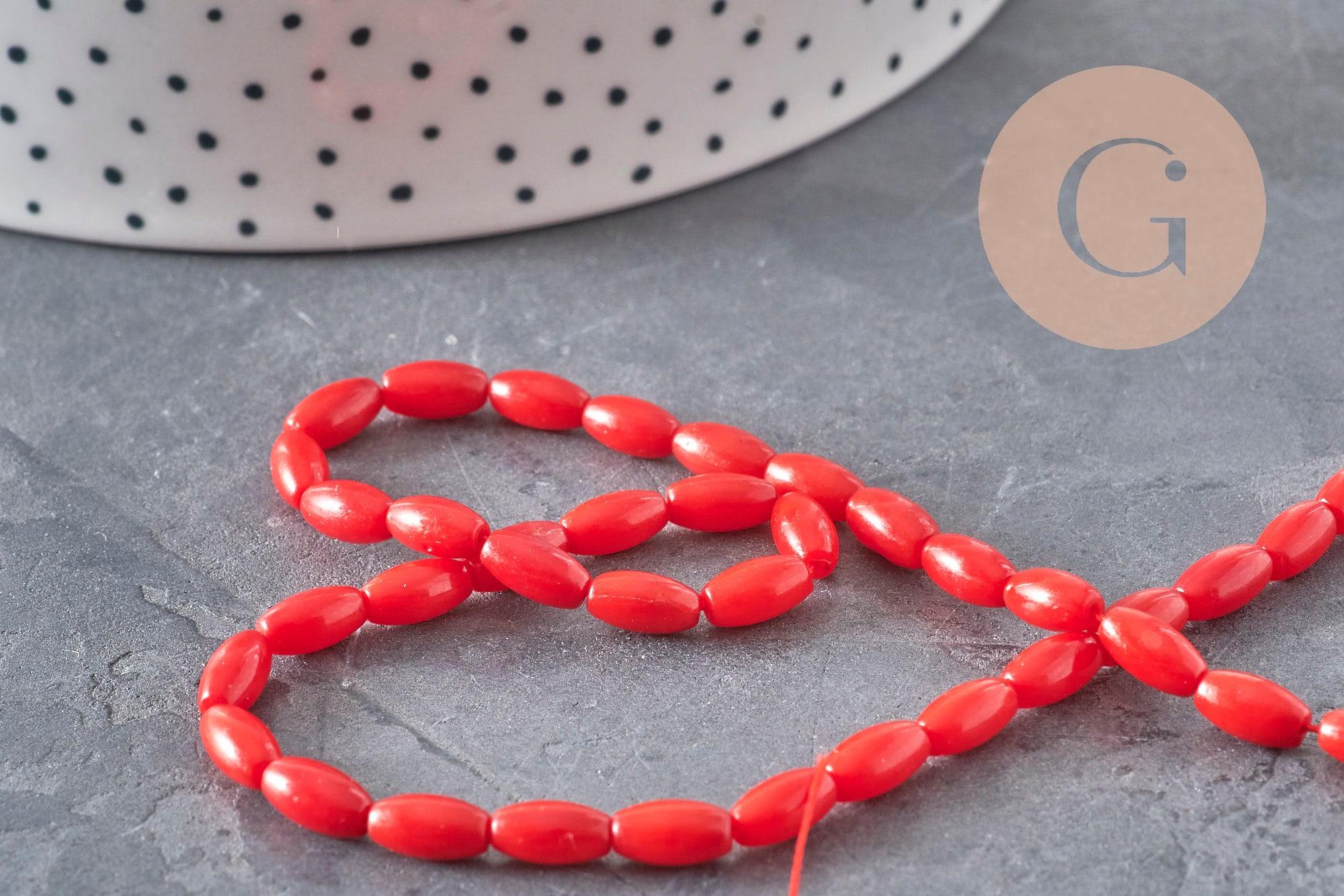 EP-Natural sea bamboo oval pearl imitation red coral 8x4mm, x1 strand of 40cm- G3522