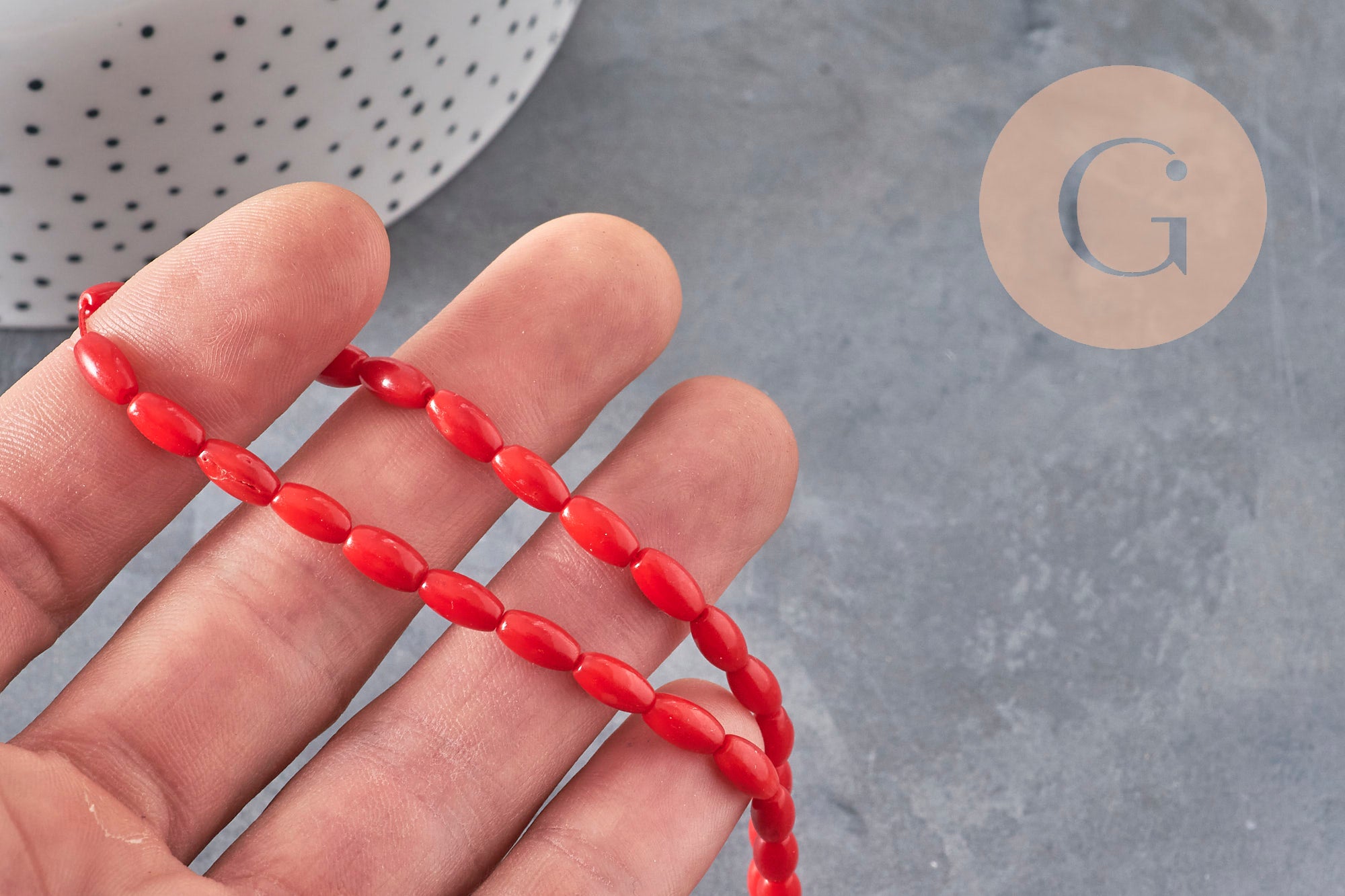 EP-Natural sea bamboo oval pearl imitation red coral 8x4mm, x1 strand of 40cm- G3522