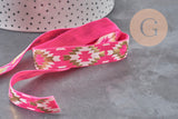 Rose gold Aztec pattern elastic ribbon 16mm, 1/5/10 Meters (G1809)
