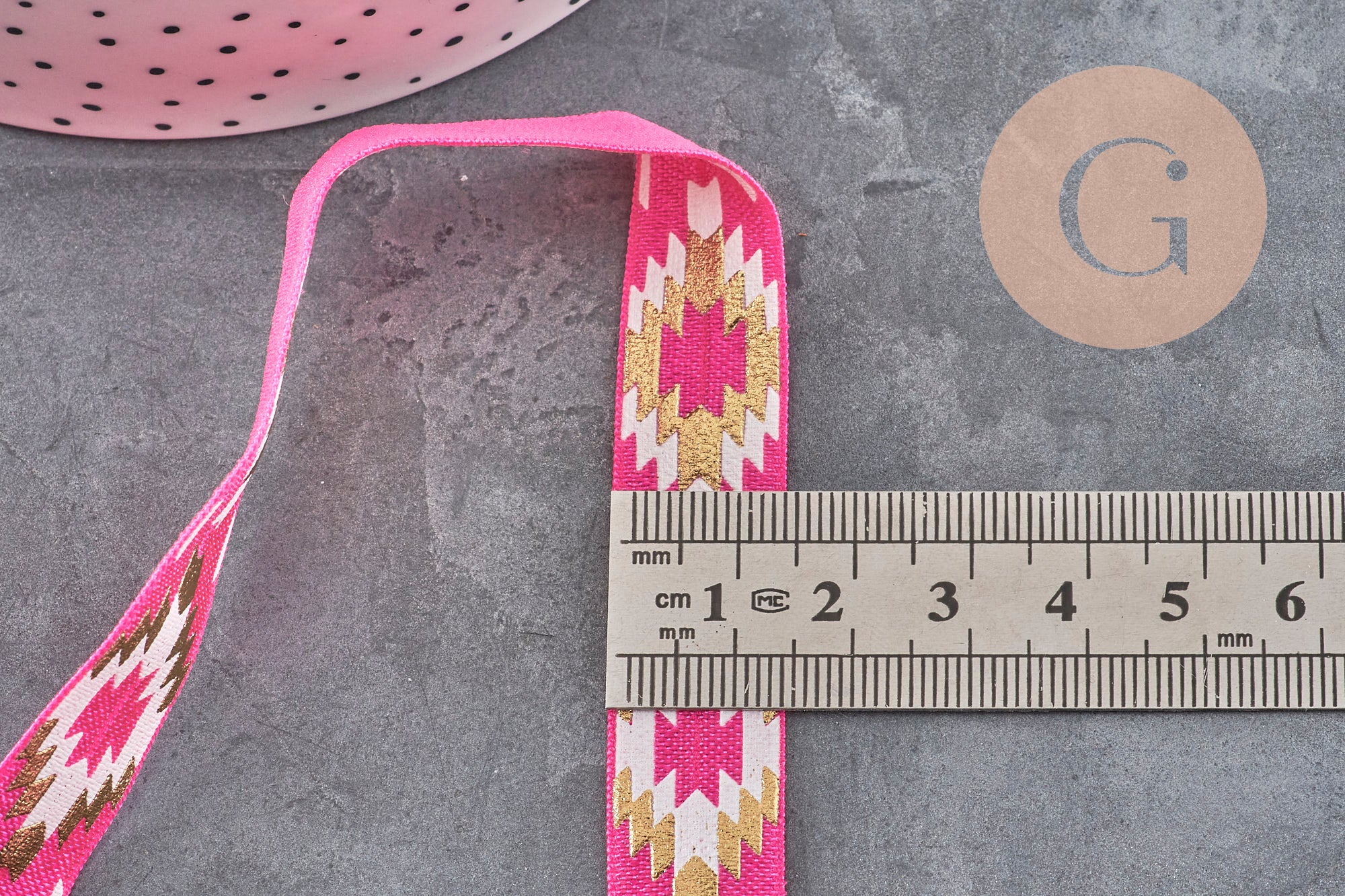 Rose gold Aztec pattern elastic ribbon 16mm, 1/5/10 Meters (G1809)