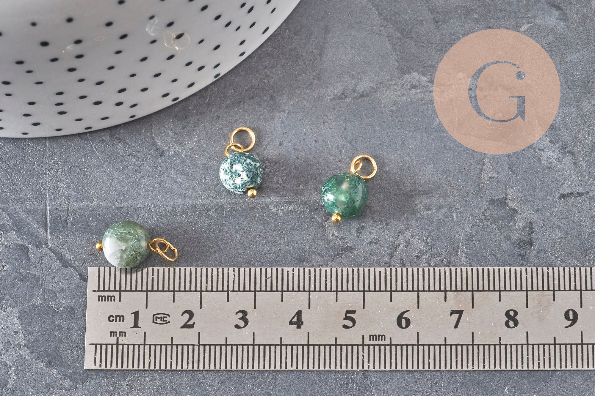 Breloque nugget agate naturelle verte acier 304 inoxydable doré 14mm,x1 (G11312)