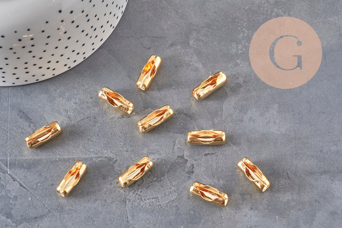 Fermoir chaîne à billes acier 304 inoxydable doré 18.5mm, x10 (G11307)