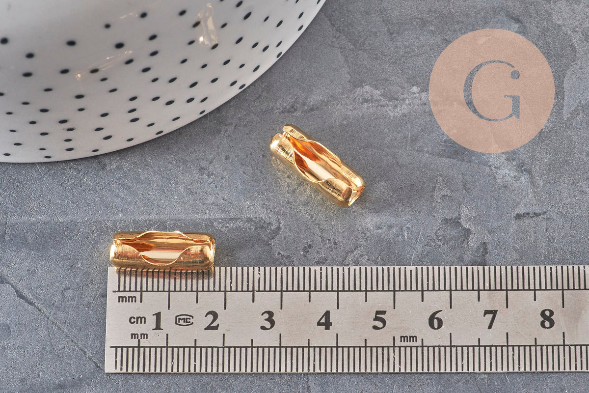 Fermoir chaîne à billes acier 304 inoxydable doré 18.5mm, x10 (G11307)