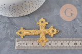 Pendentif croix zamac doré fleurs 74mm, x1 (G11311)