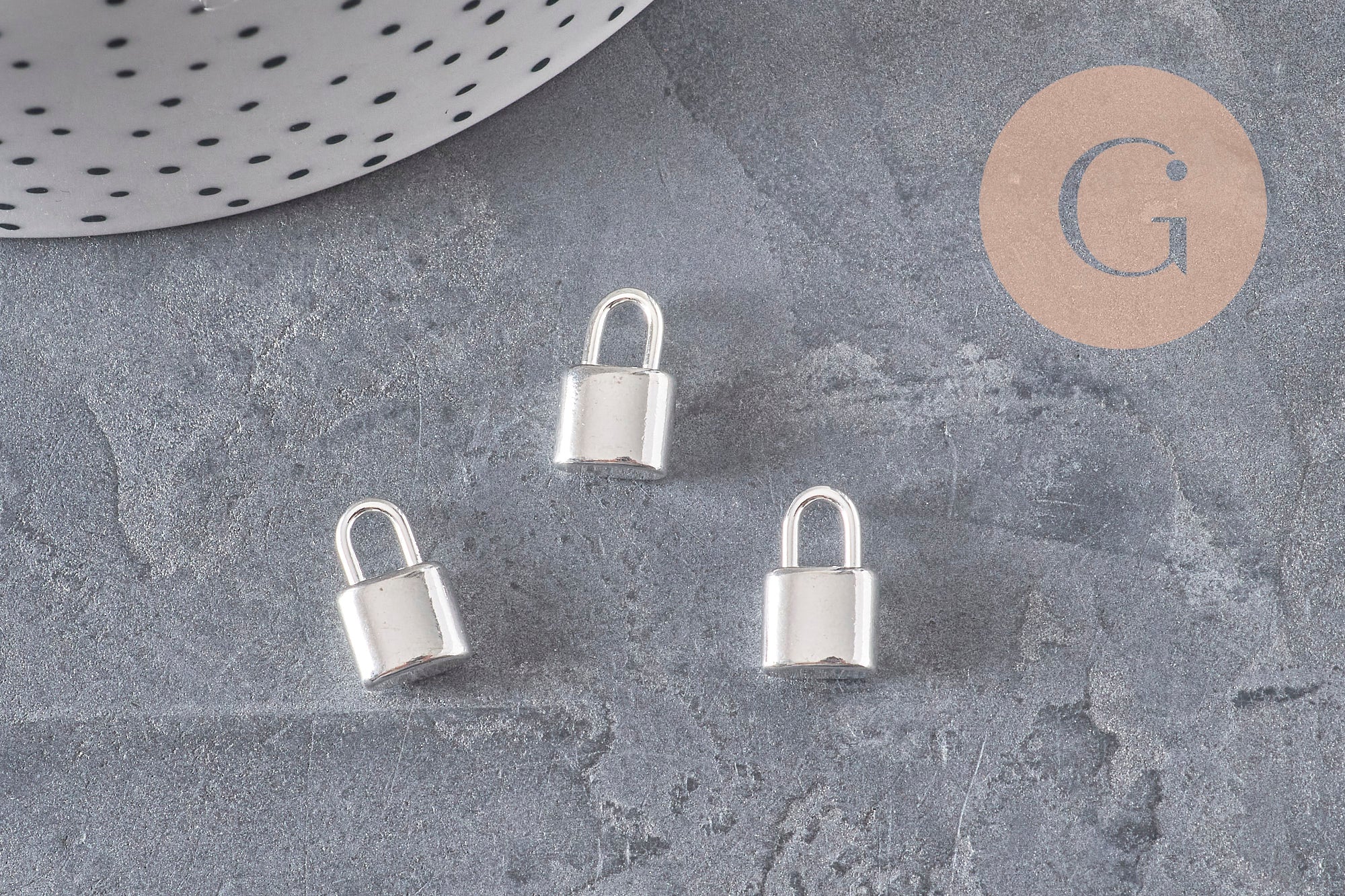 Breloque cadenas acier 304 inoxydable argenté 13.5mm, x1 (G11314)