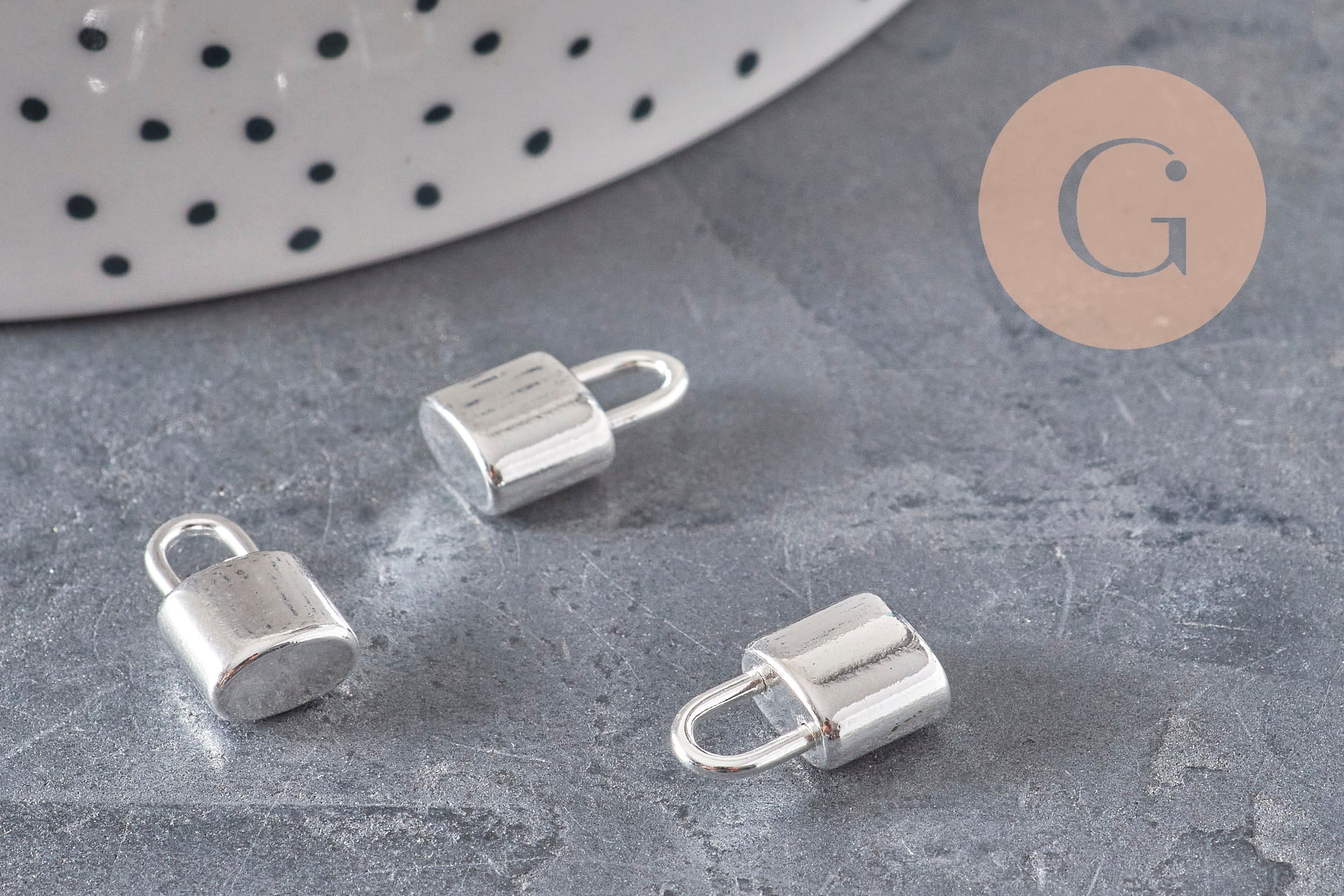 Breloque cadenas acier 304 inoxydable argenté 13.5mm, x1 (G11314)