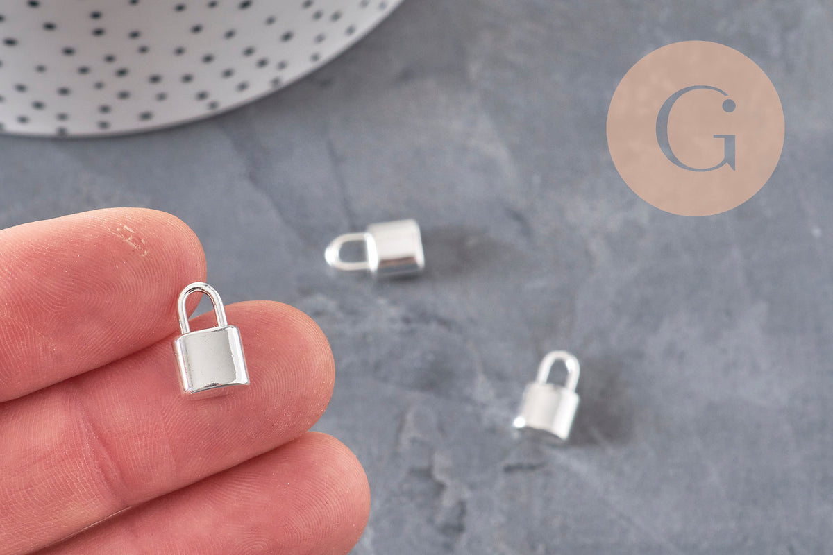 Breloque cadenas acier 304 inoxydable argenté 13.5mm, x1 (G11314)