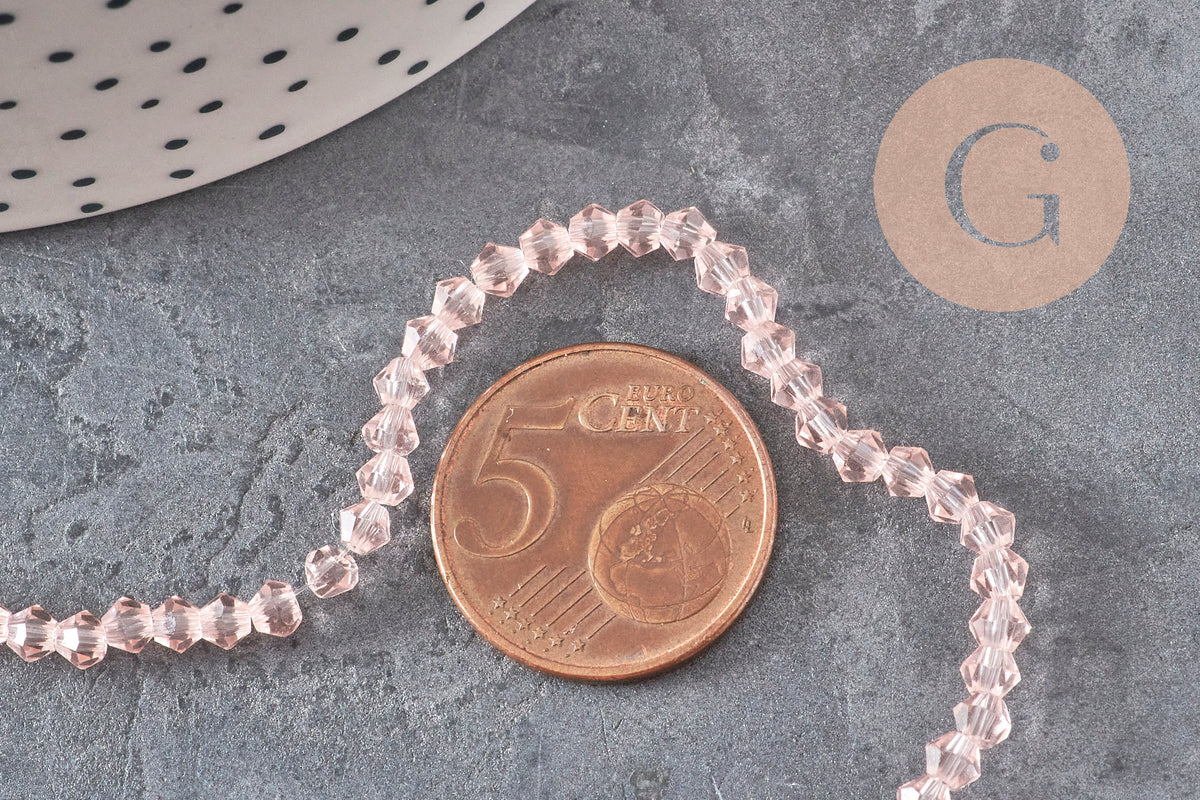 Perles toupies cristal à facette rose clair 3.8x3mm, x1 fil de 32.5cm-Perles-Gingerlily Perles