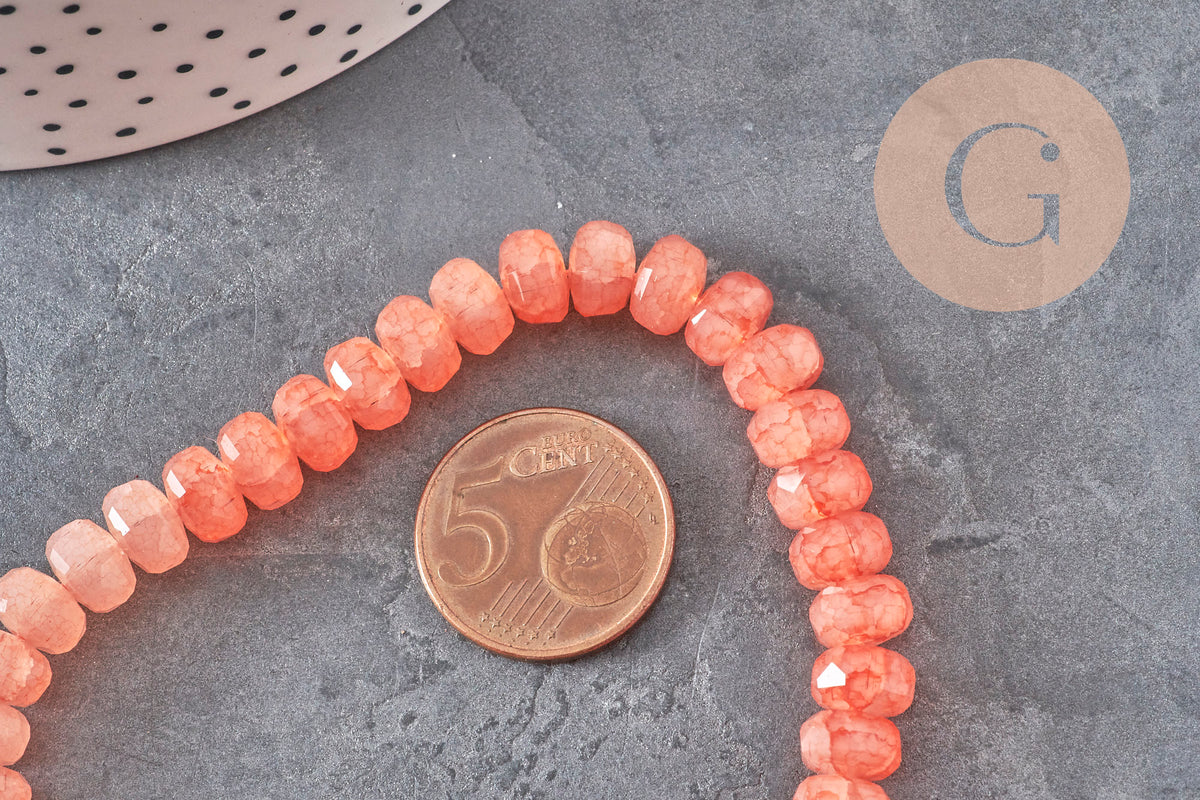 Perle abacus verre rose corail opaque imitation jade 7.5mm, x1 fil de 37cm-Perles-Gingerlily Perles