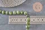 Perle jade vert olive ronde naturelle 8mm, x1 fil de 38cm (G11341)